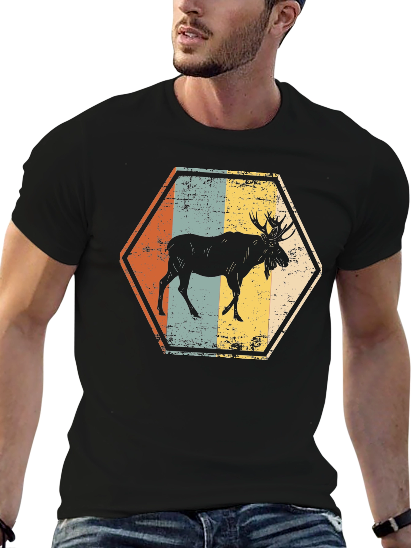 Retro Moose Hexagon T-Shirt
