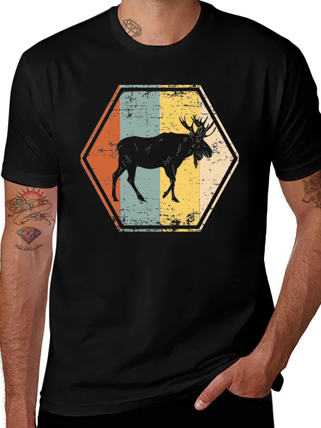 Retro Moose Hexagon T-Shirt