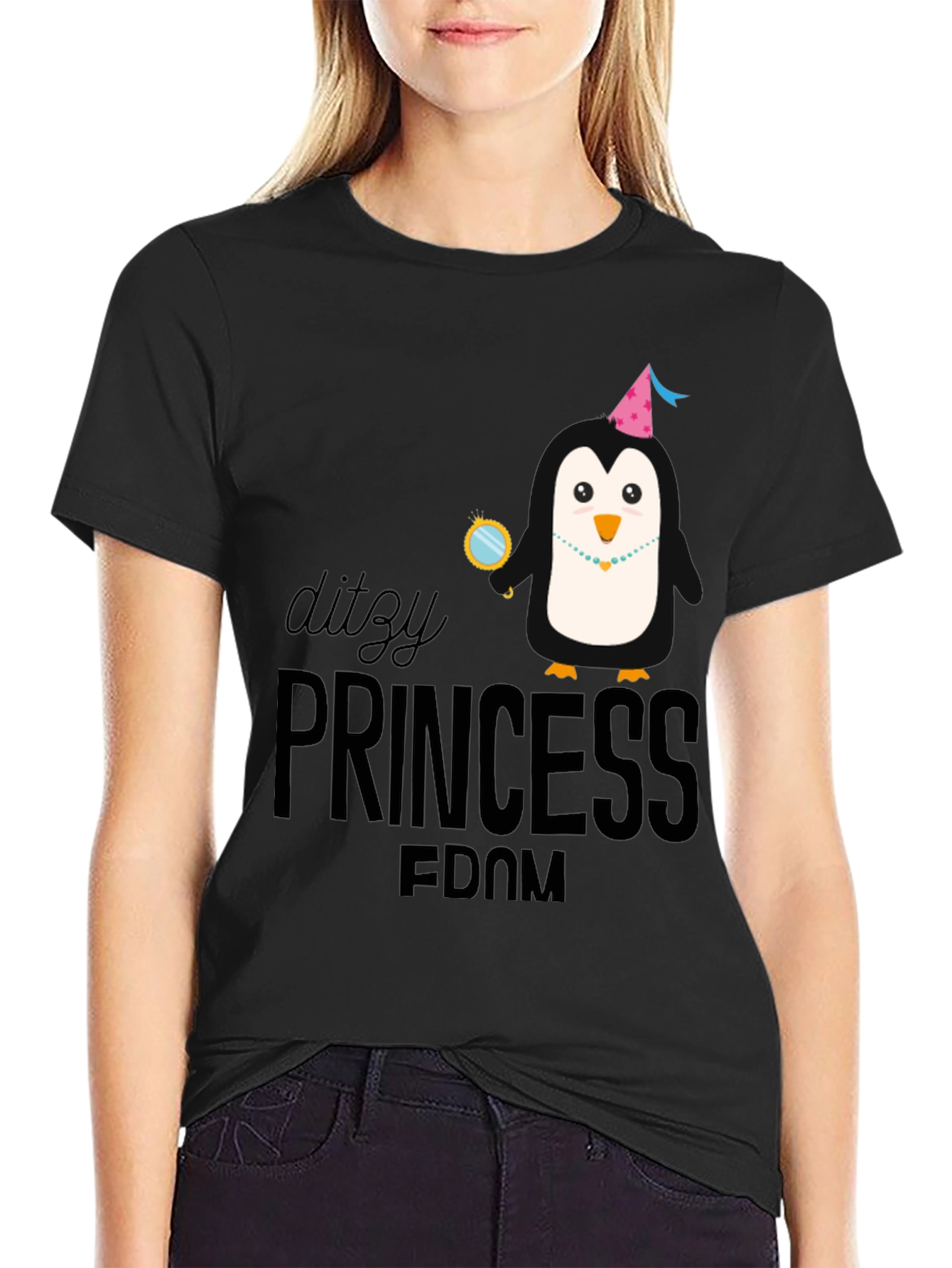 Dizzy Princess Penguin Black T-Shirt