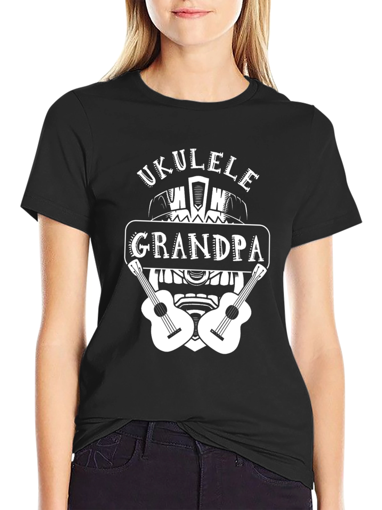 Ukulele Grandpa Black T-Shirt