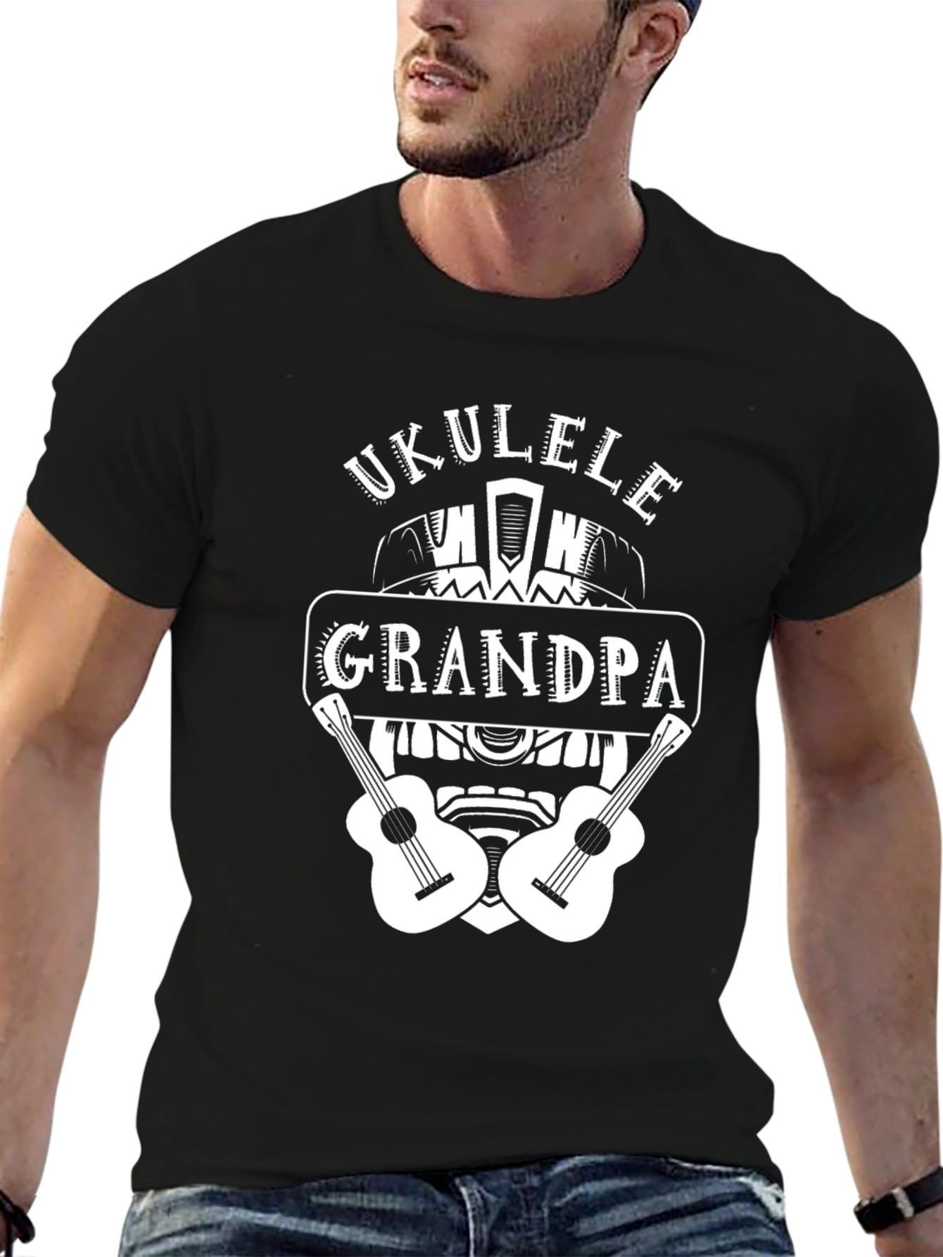Ukulele Grandpa Black T-Shirt