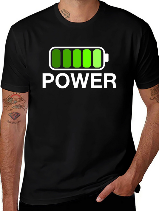 Power Graphic Black T-Shirt Full Battery Charged Design