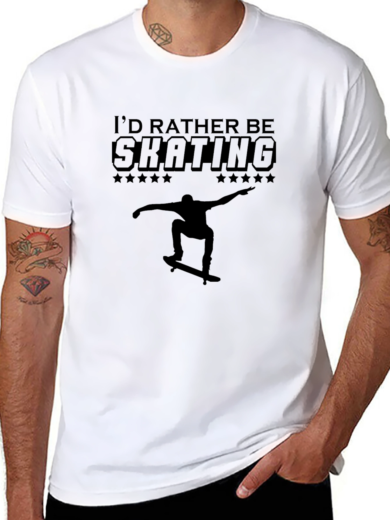 Skating Graphic Tee - Black Cotton T-Shirt