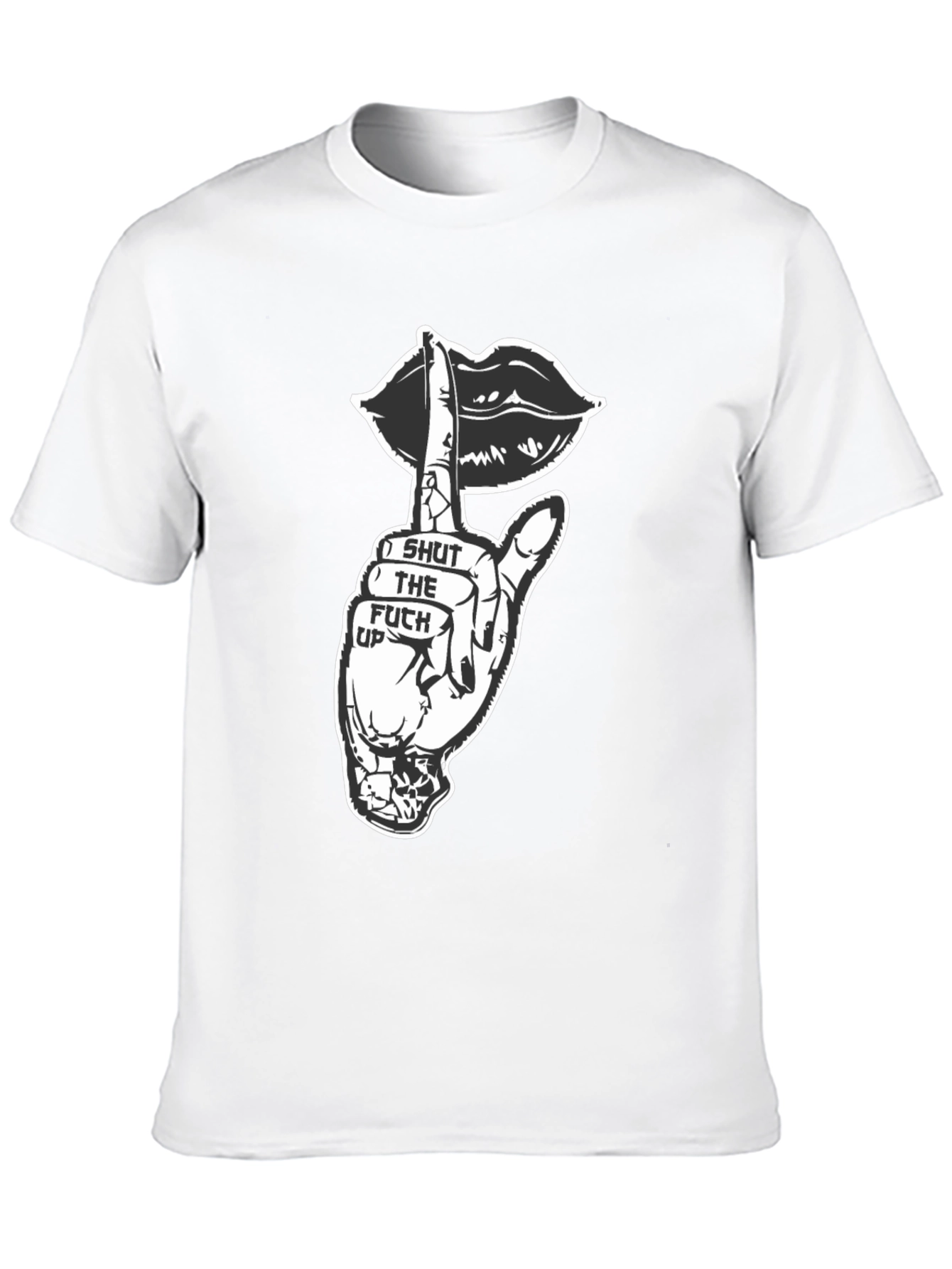 Black Graphic Tee - Shut Up Lips Hand
