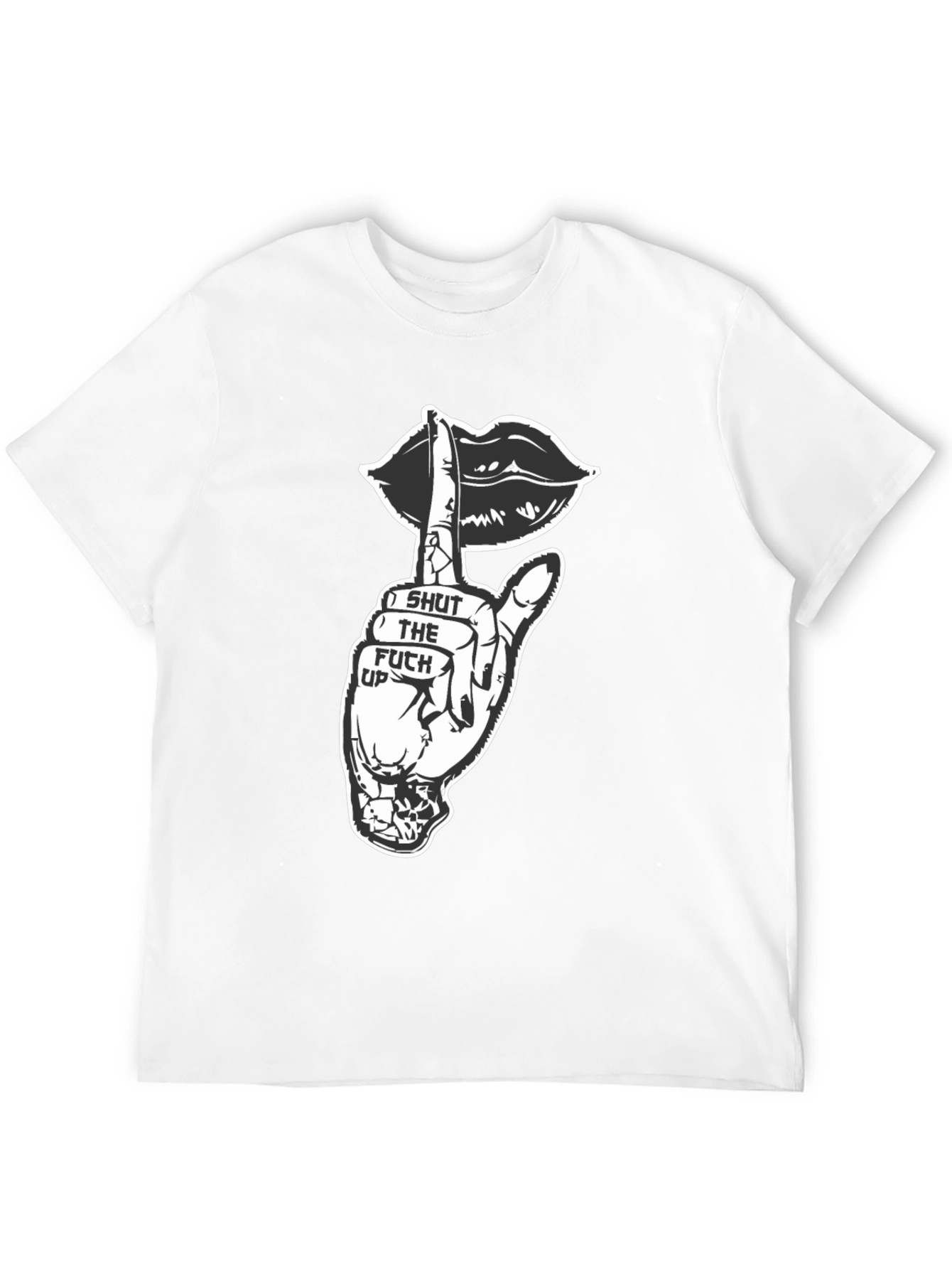 Black Graphic Tee - Shut Up Lips Hand