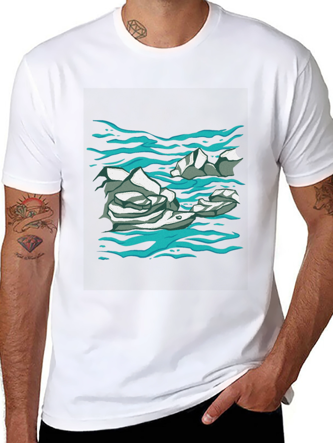 Abstract Water Print Black T-Shirt