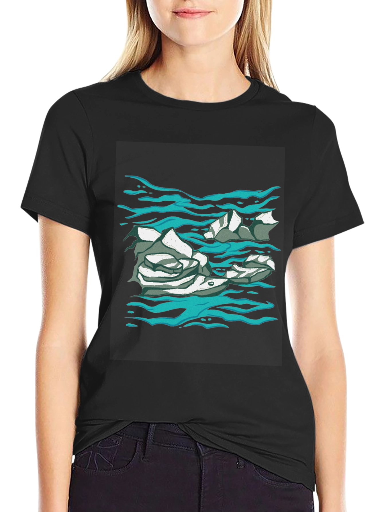 Abstract Water Print Black T-Shirt
