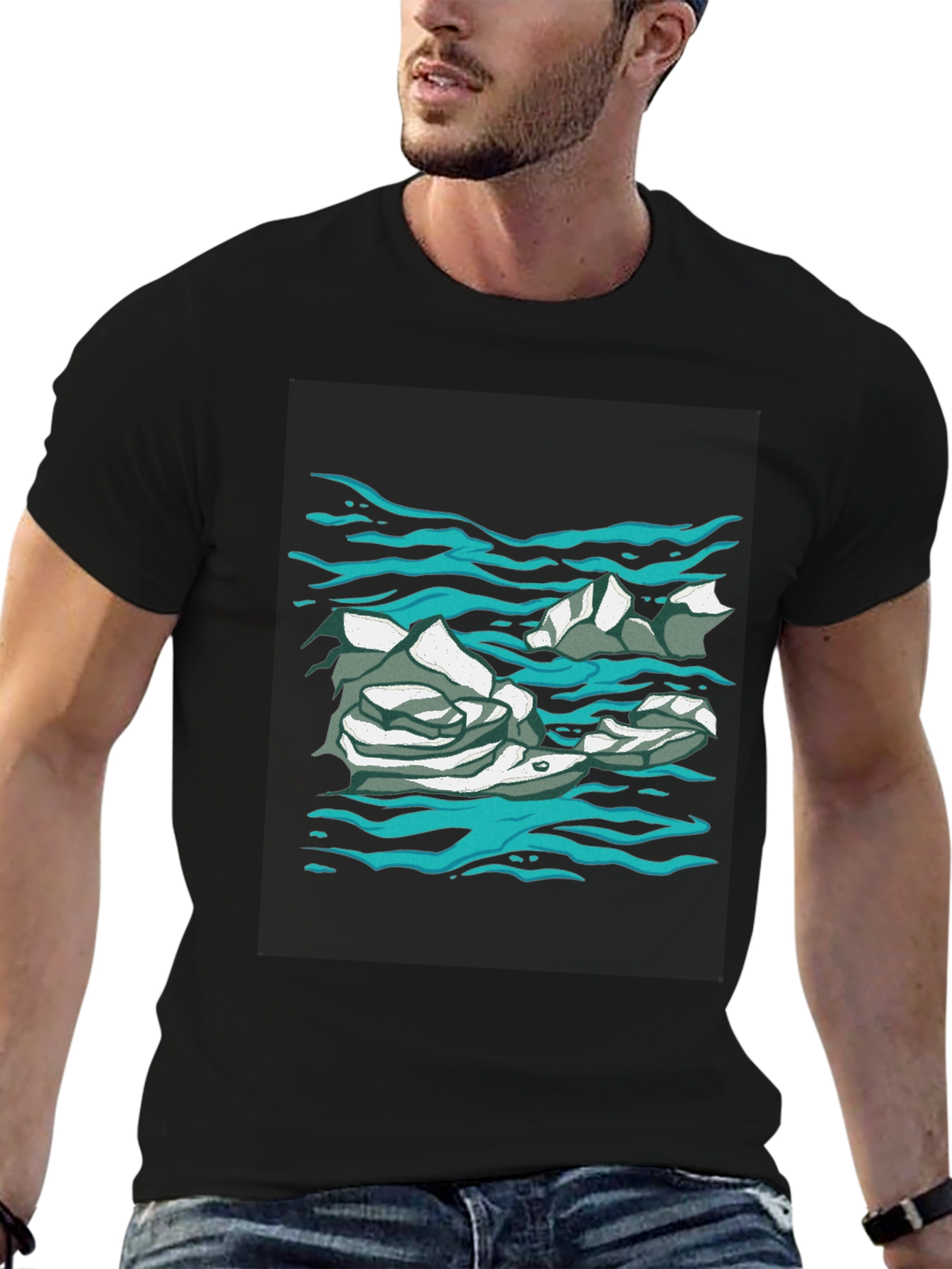 Abstract Water Print Black T-Shirt