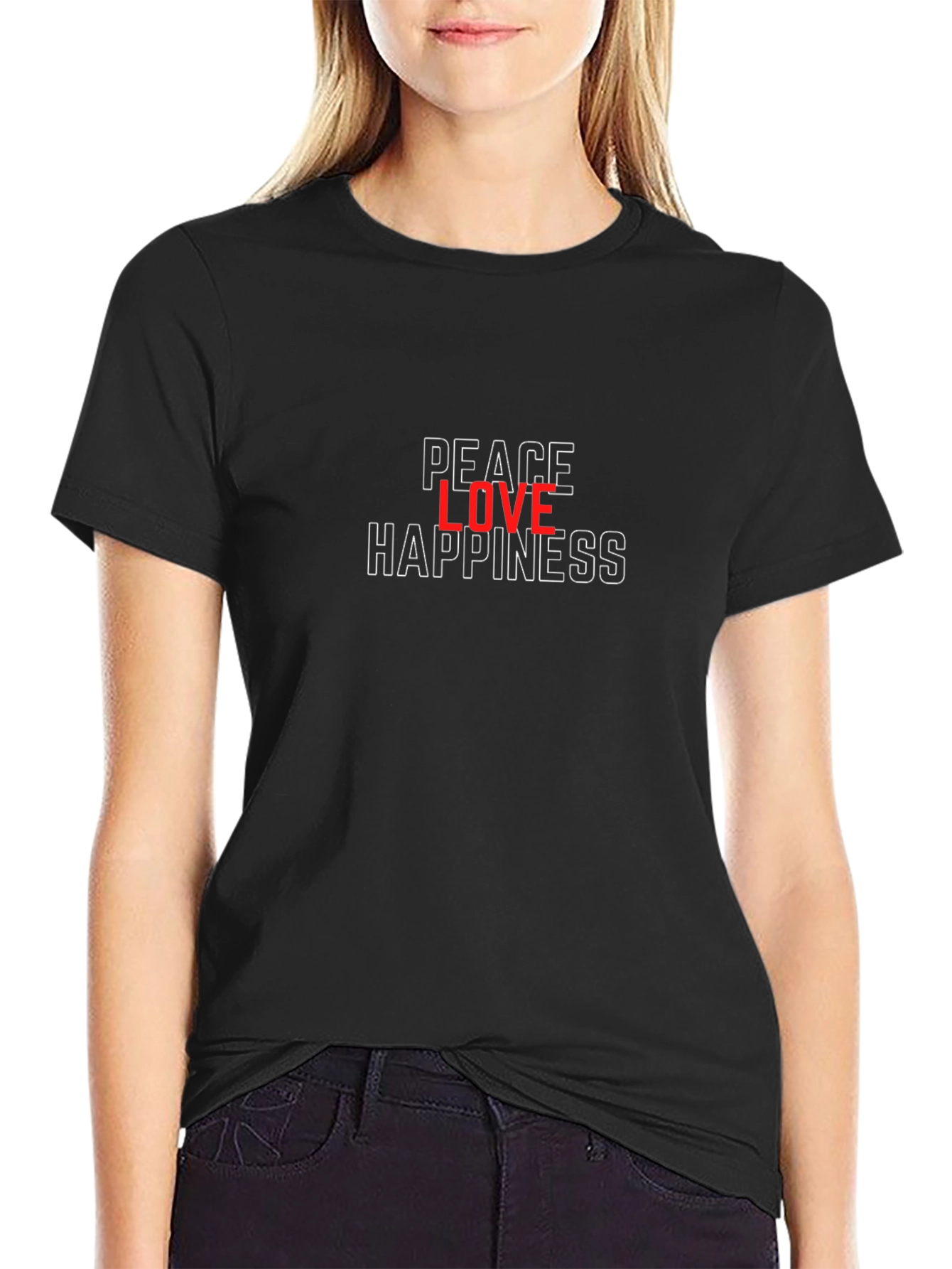 Peace Love Happiness Black Graphic Tee