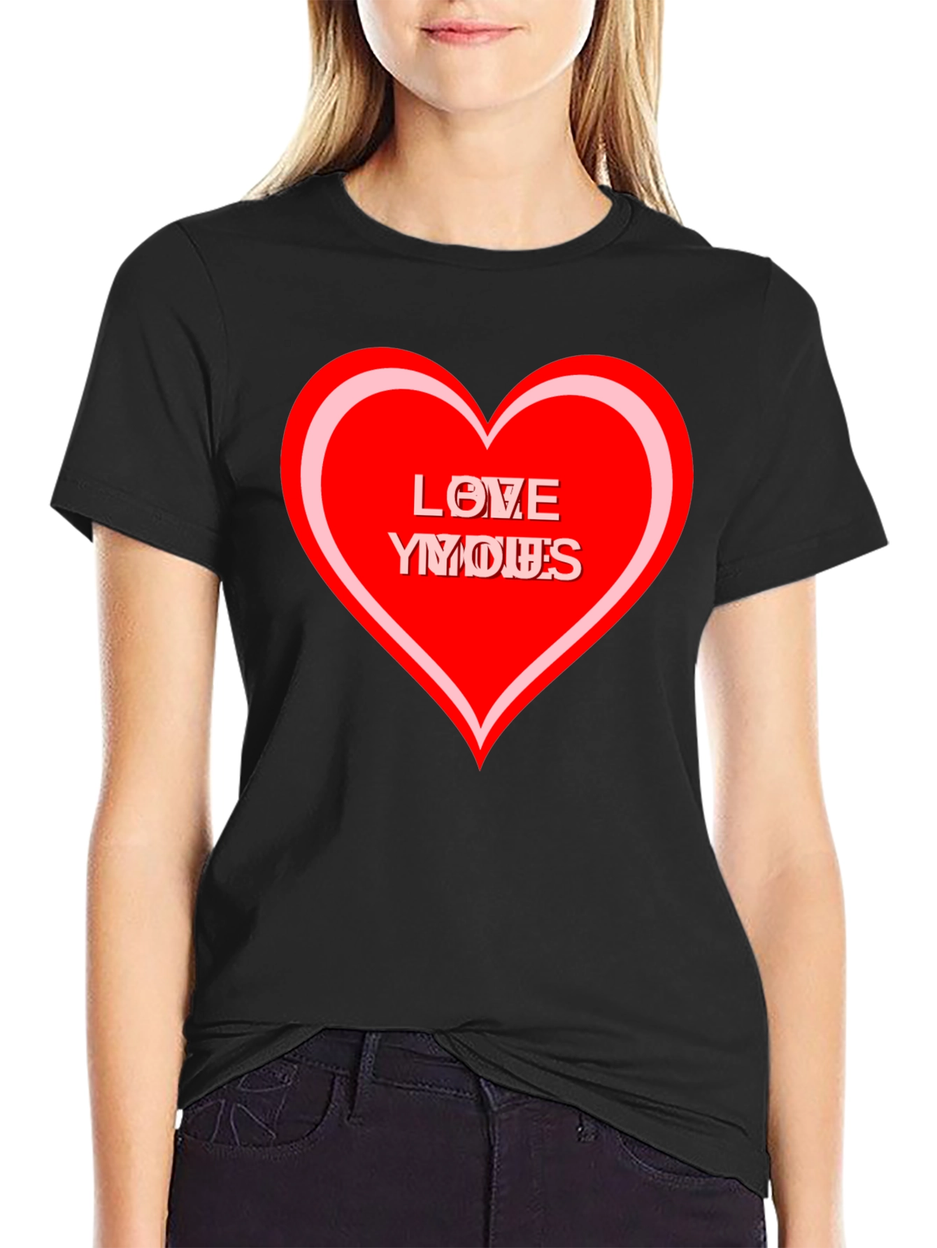 Love Yous Heart Graphic Black T-Shirt