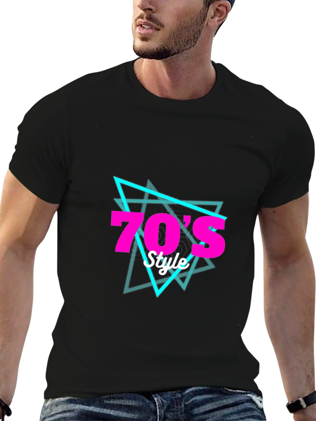 Retro 70s Style Graphic T-Shirt - Black