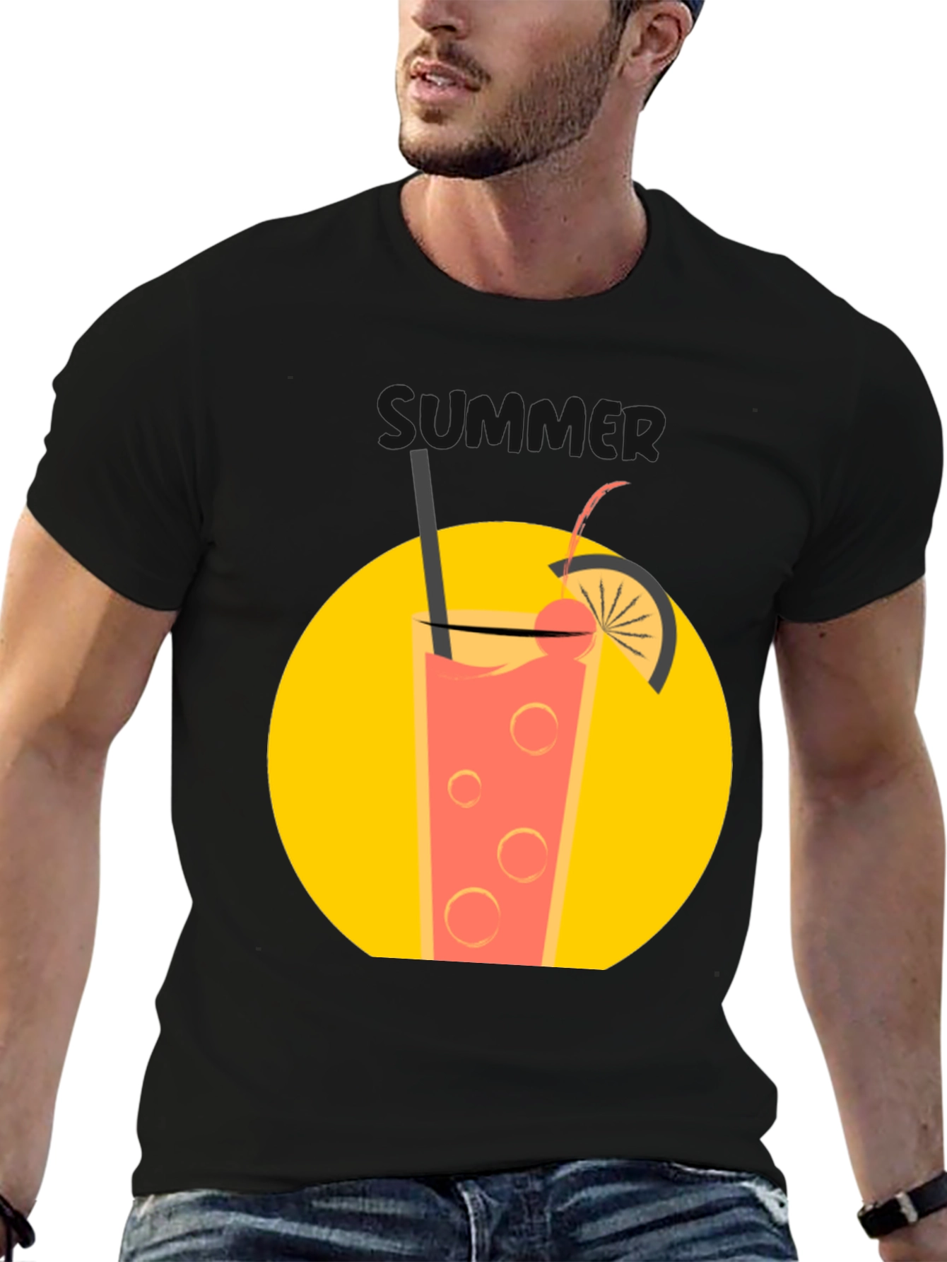 Summer Drink T-Shirt - Black Graphic Tee