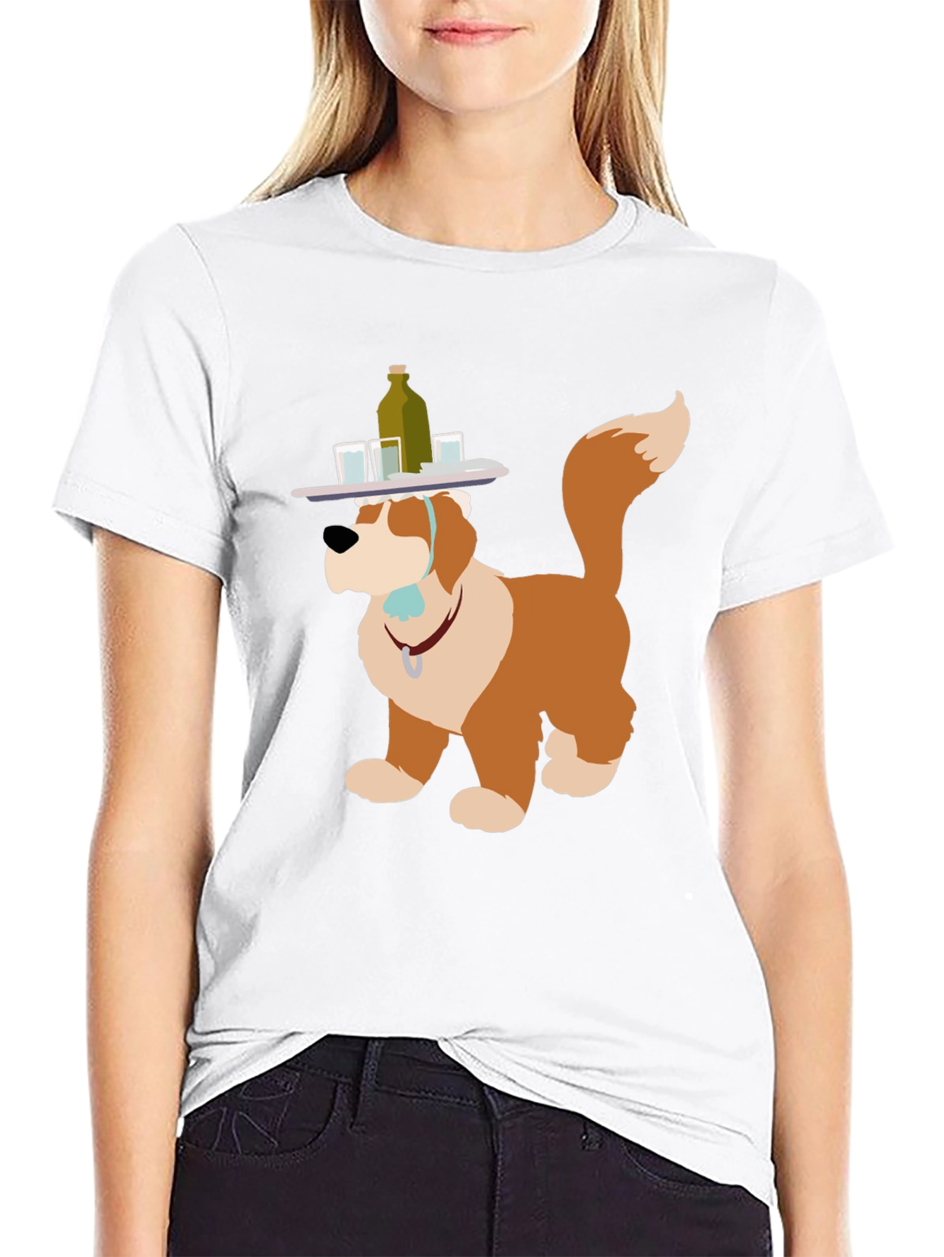 Saint Bernard Bartender Dog Graphic T-Shirt