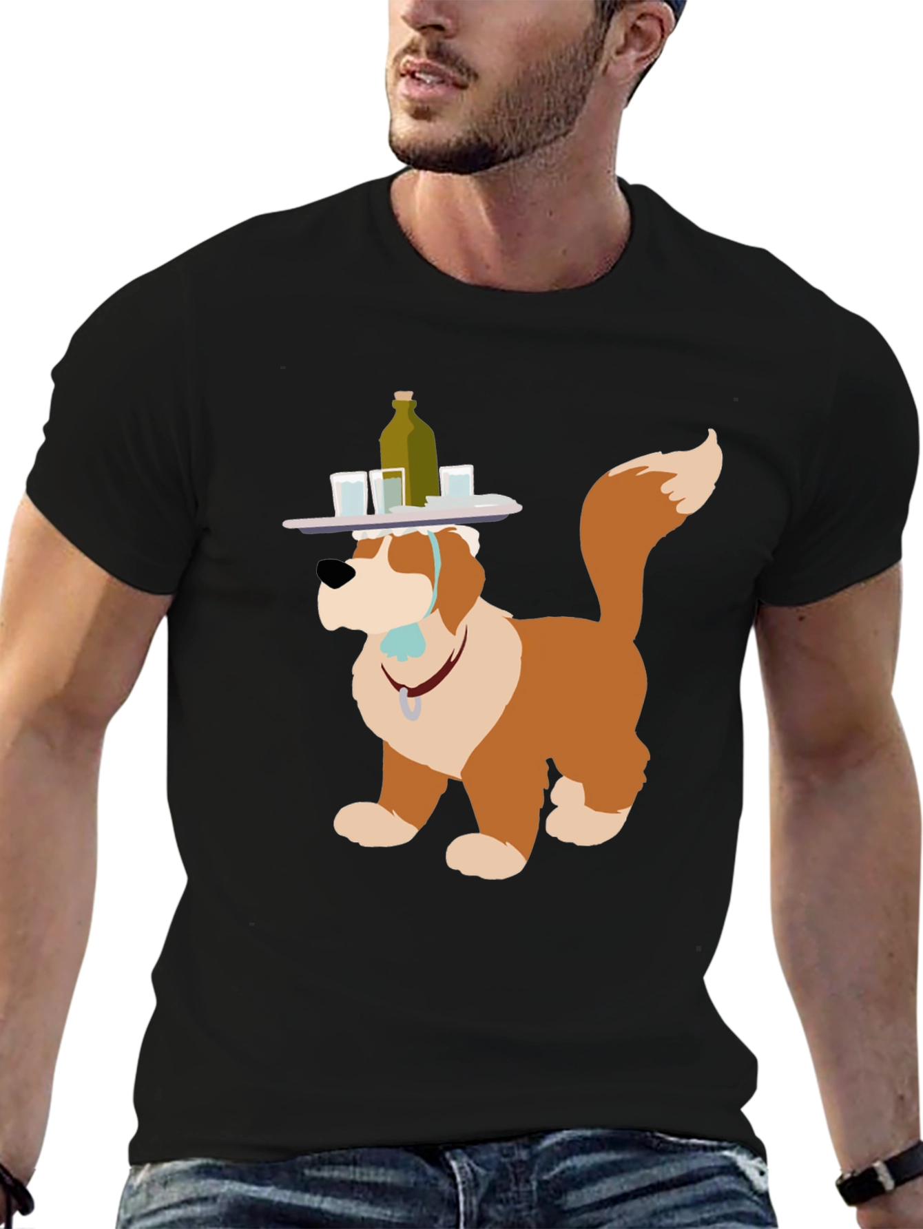 Saint Bernard Bartender Dog Graphic T-Shirt