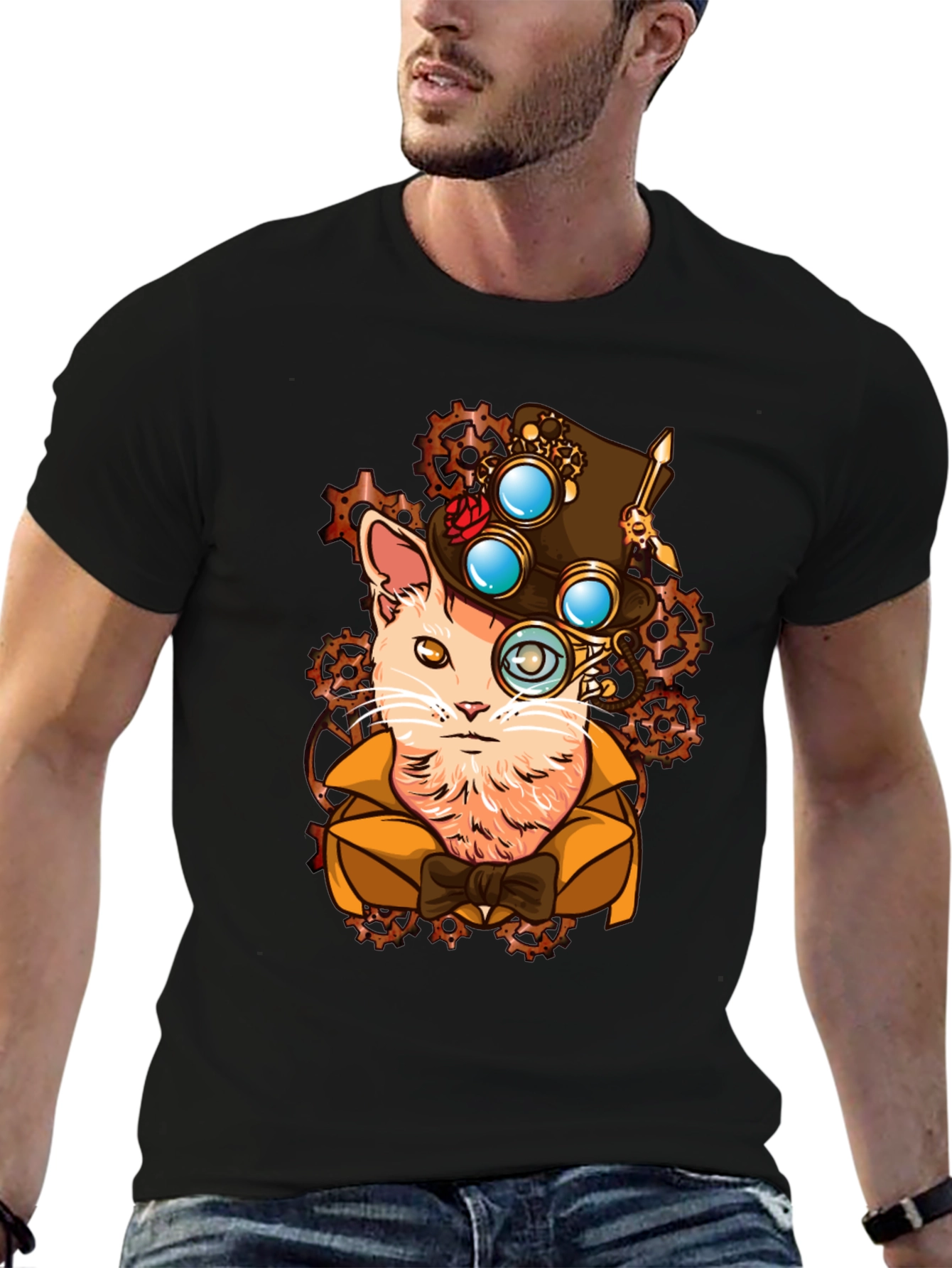 Steampunk Cat T-Shirt - Stylish Feline Design