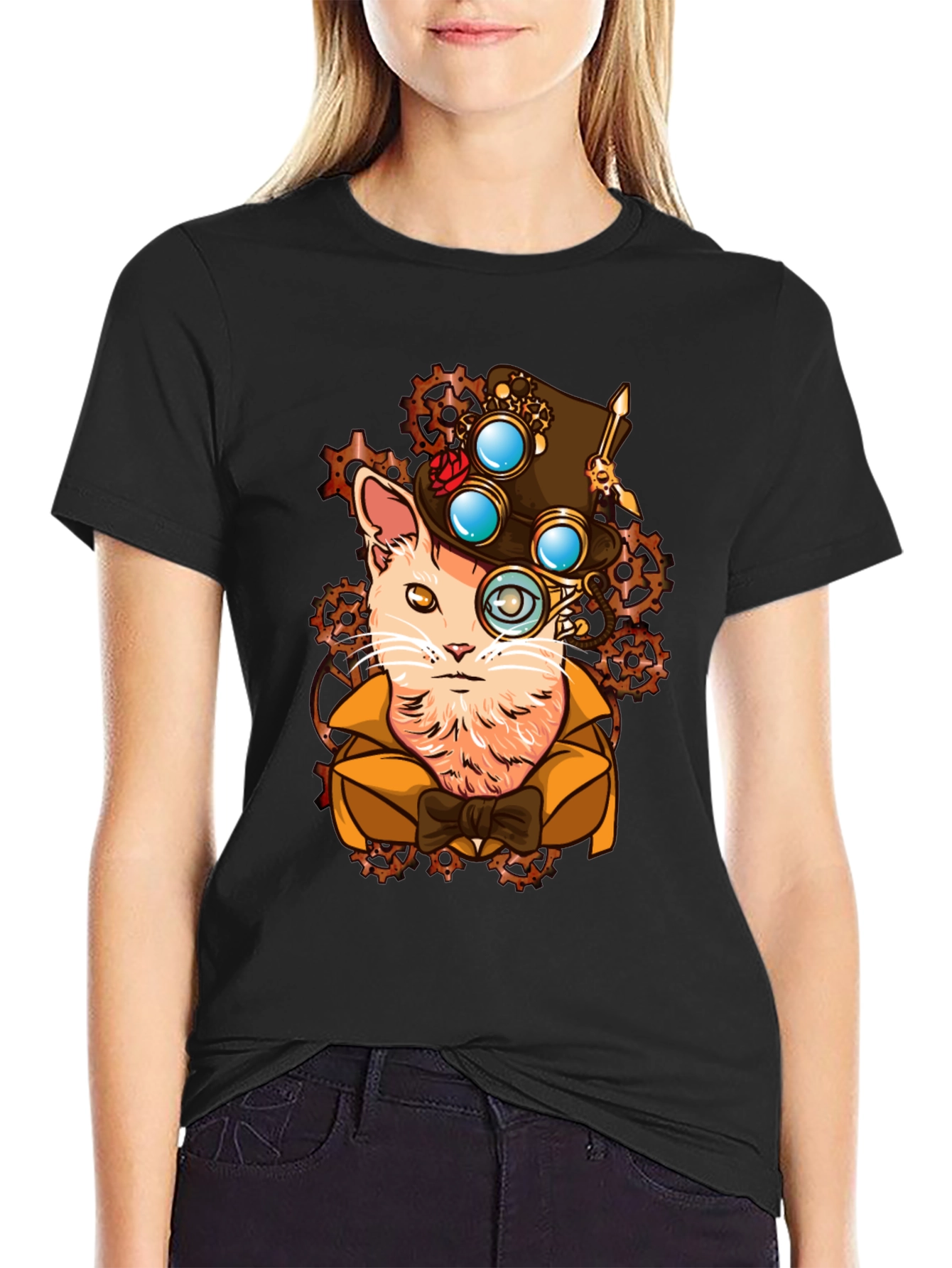 Steampunk Cat T-Shirt - Stylish Feline Design