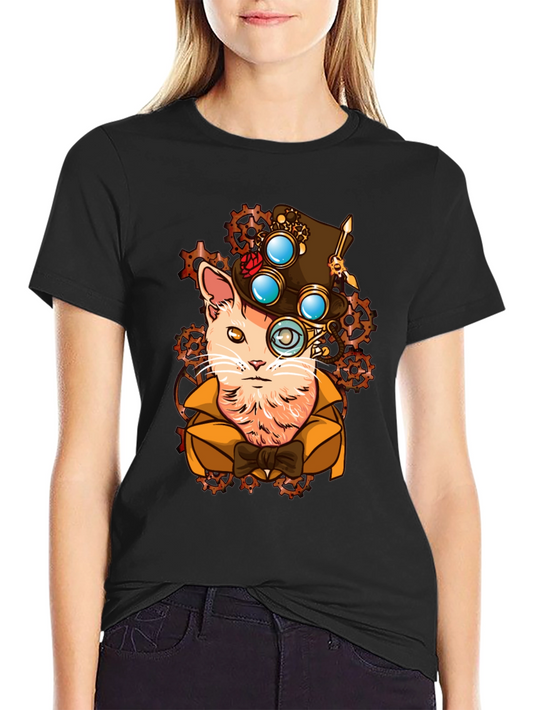 Steampunk Cat T-Shirt - Stylish Feline Design