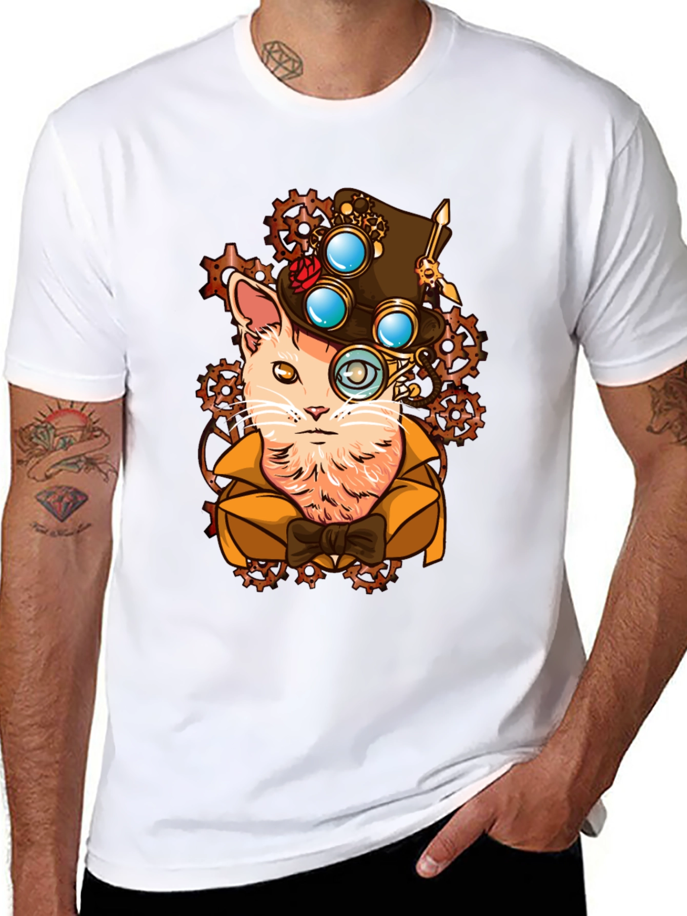 Steampunk Cat T-Shirt - Stylish Feline Design