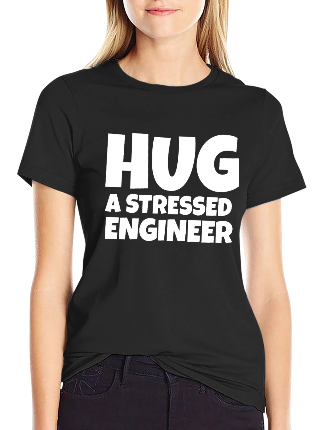 Hug a Stressed Engineer T-Shirt - Black