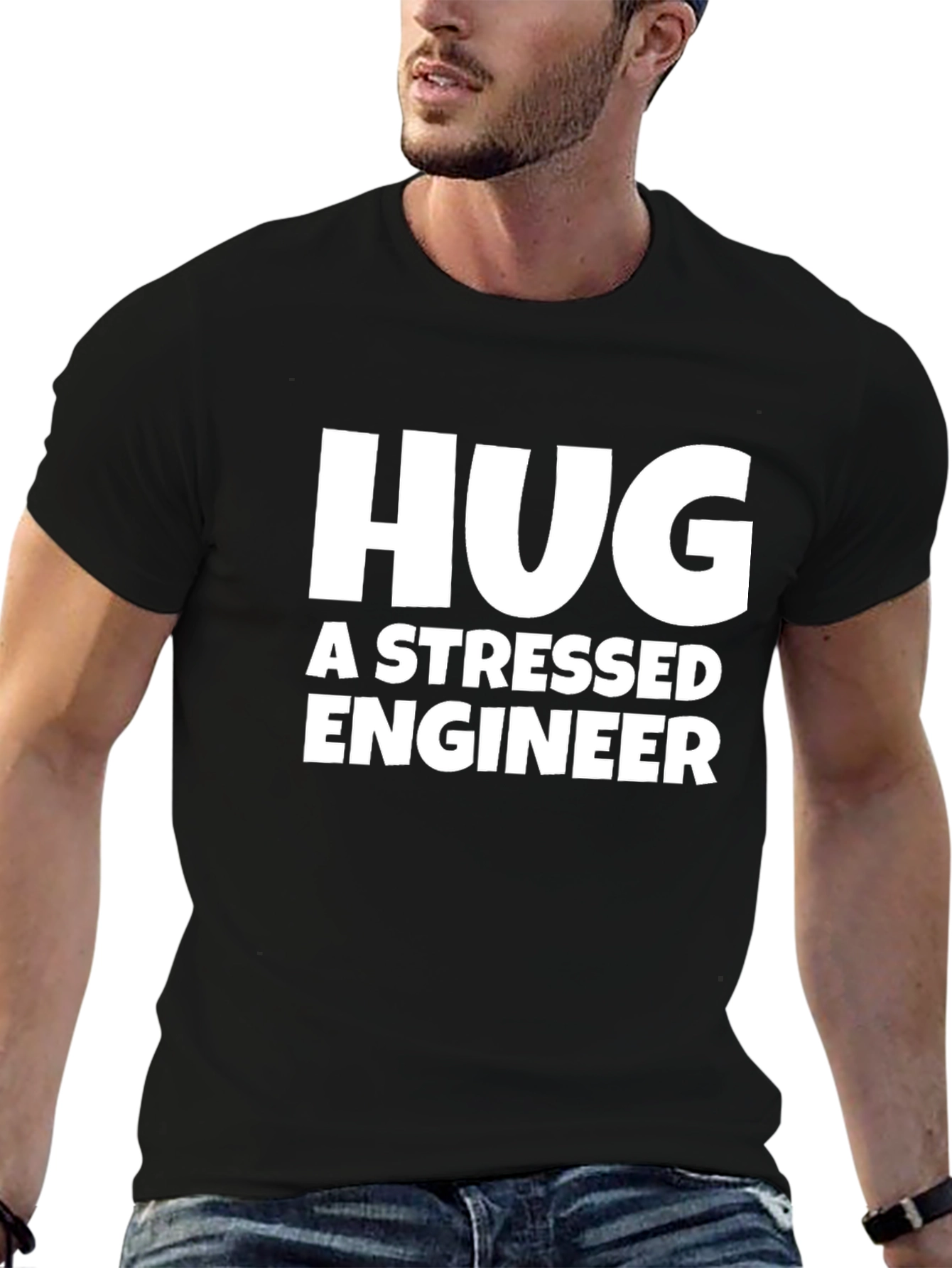 Hug a Stressed Engineer T-Shirt - Black