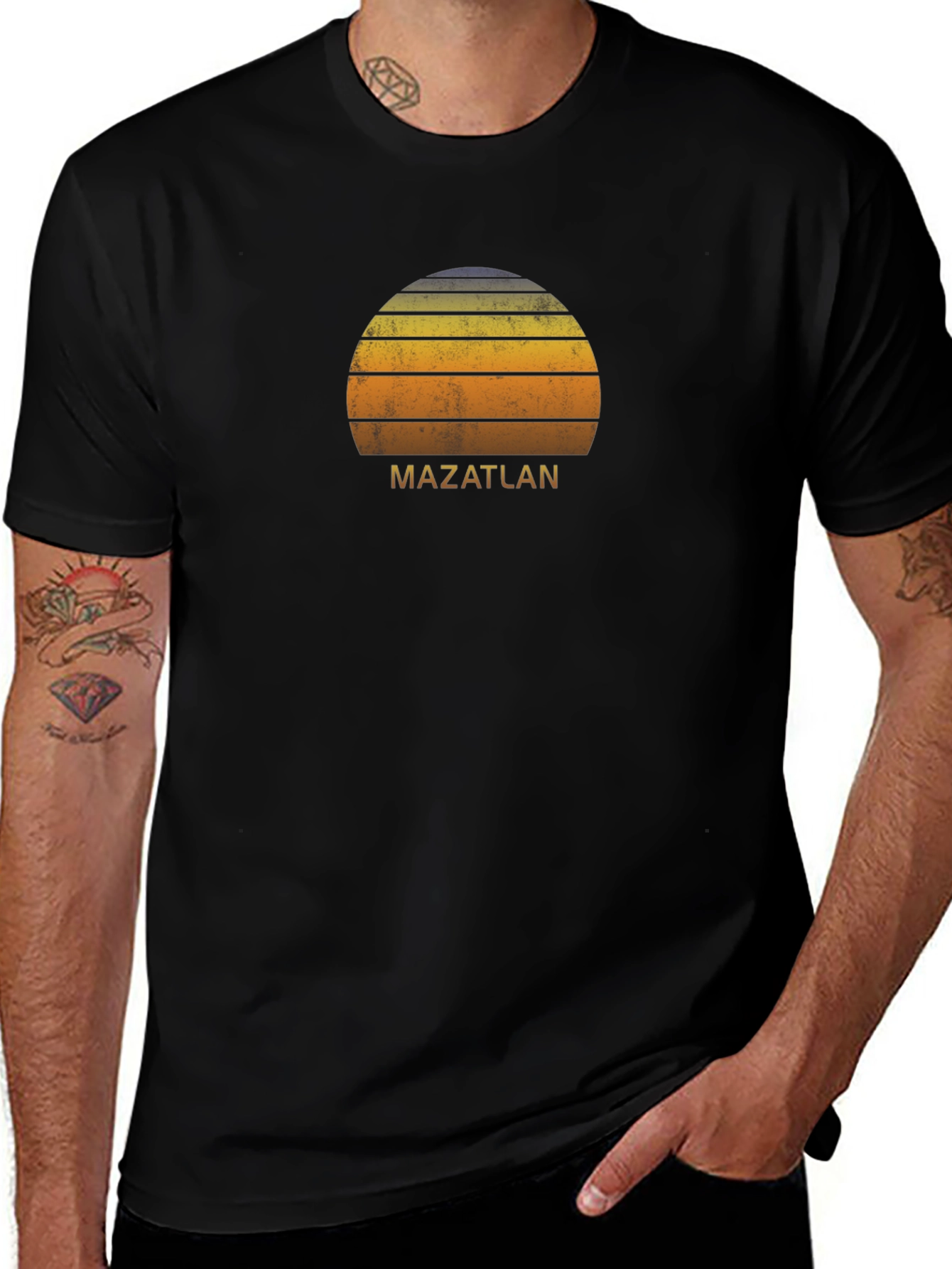 Mazatlan Sunset Graphic Tee - Retro Style Black T-Shirt