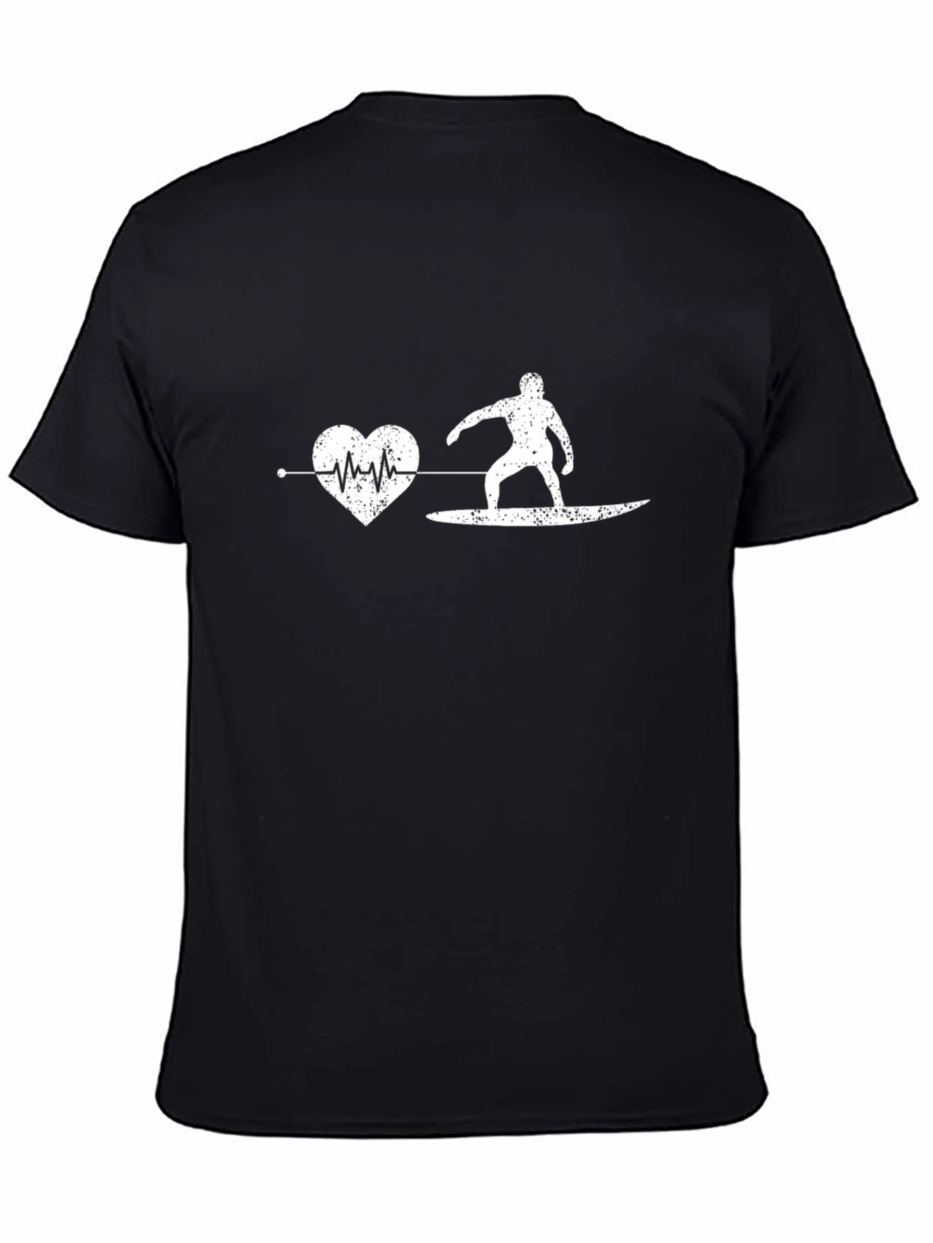 Surfing Heartbeat Graphic Tee - Black Cotton