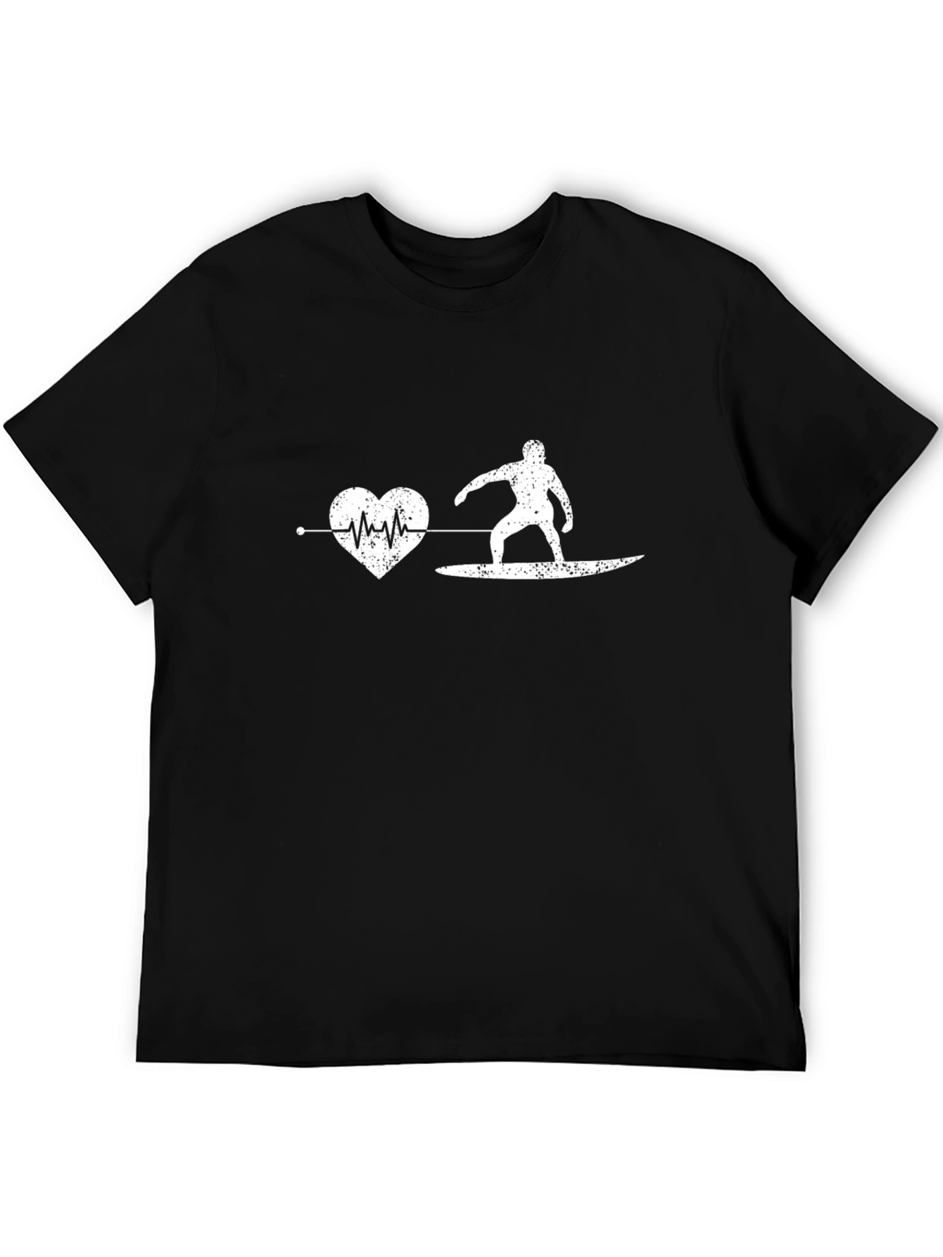 Surfing Heartbeat Graphic Tee - Black Cotton