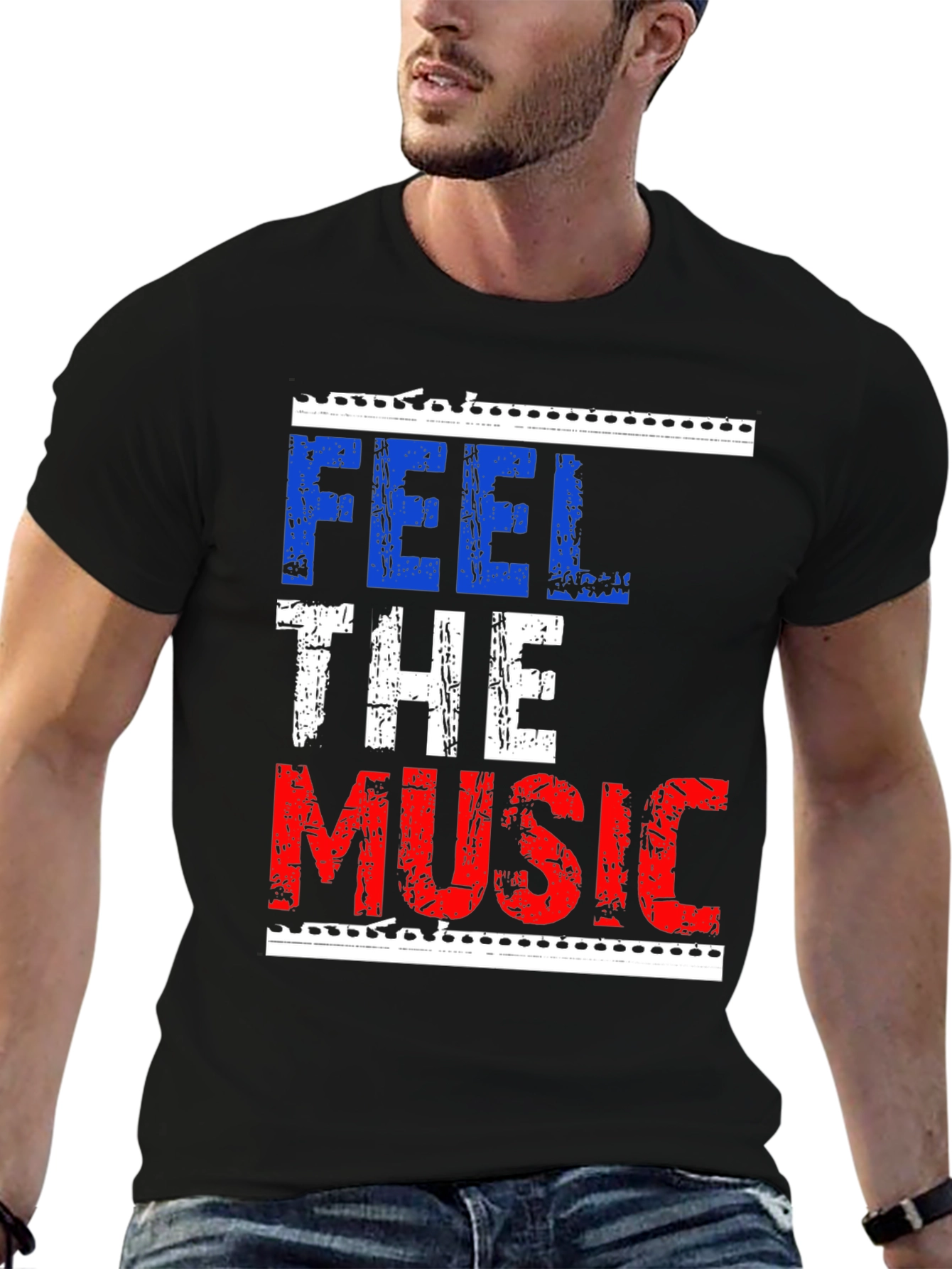 Feel The Music Graphic Tee - Black Cotton T-Shirt