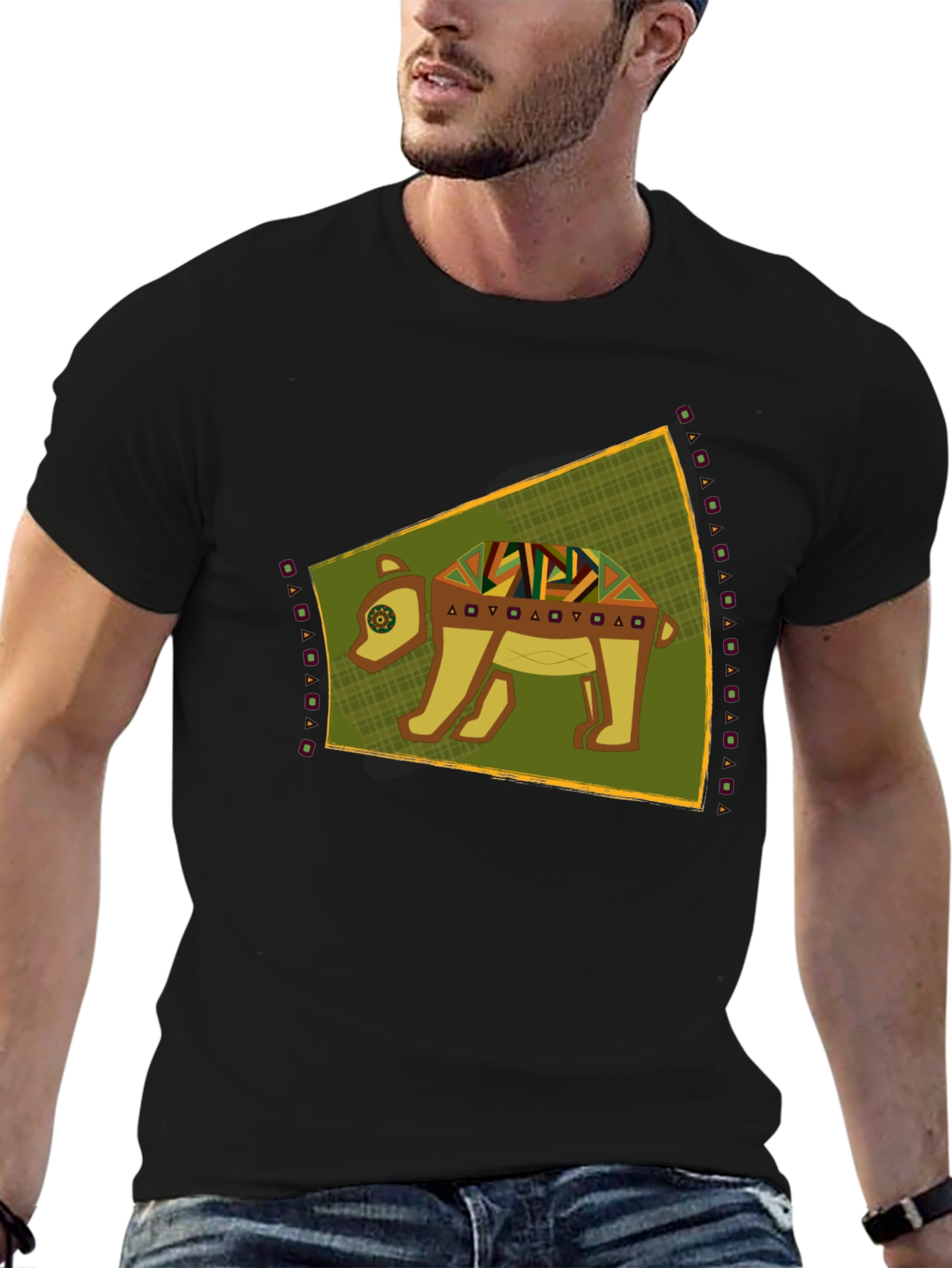 Tribal Bear Graphic Tee - Unique Black T-Shirt