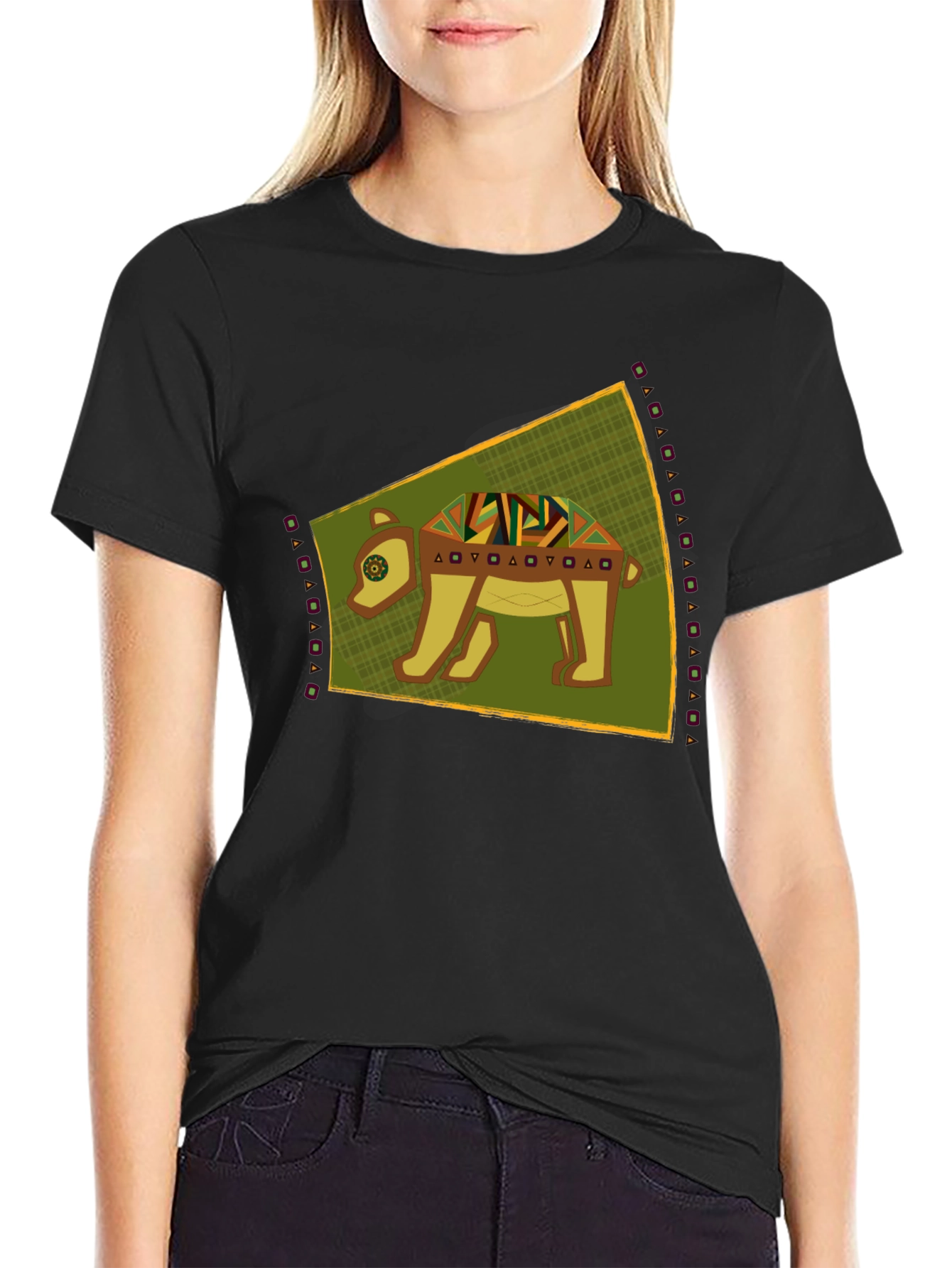Tribal Bear Graphic Tee - Unique Black T-Shirt