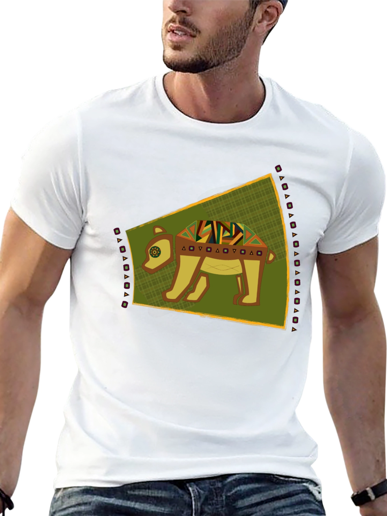 Tribal Bear Graphic Tee - Unique Black T-Shirt