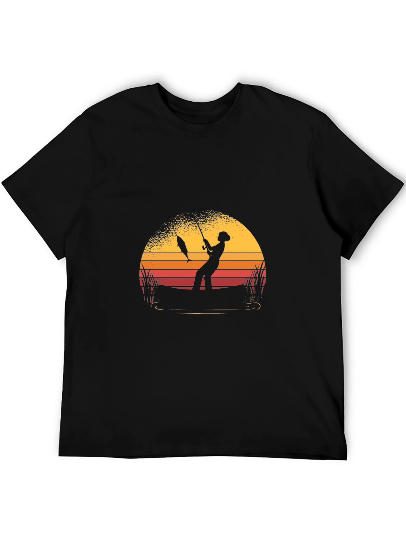 Fisherman Sunset Graphic T-Shirt - Black