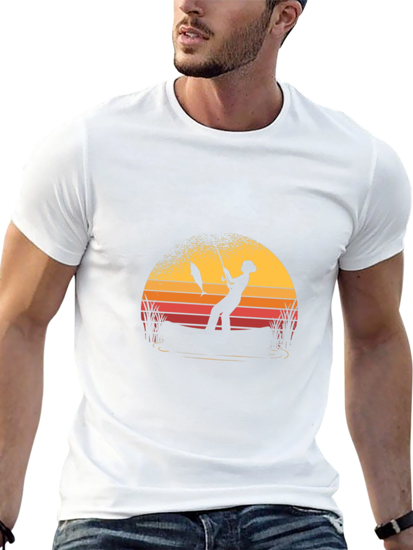 Fisherman Sunset Graphic T-Shirt - Black