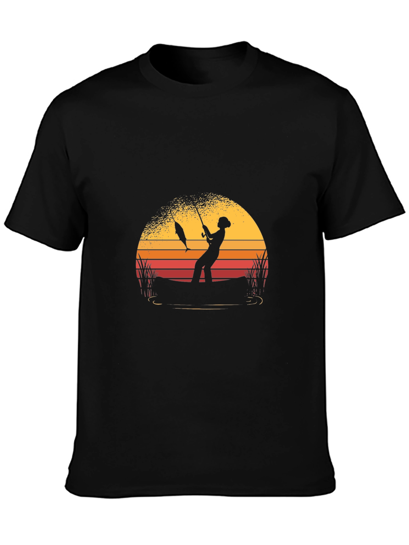 Fisherman Sunset Graphic T-Shirt - Black