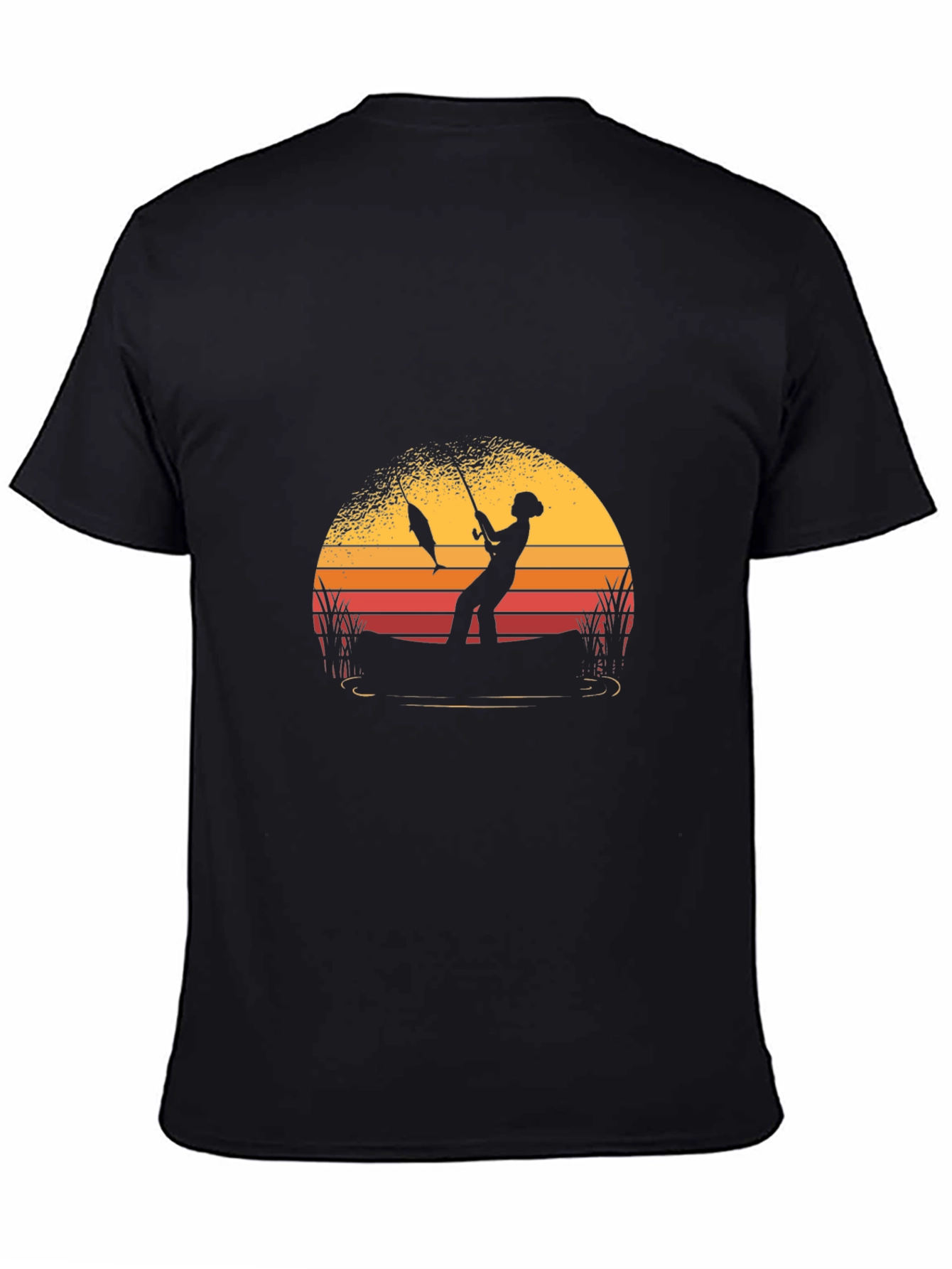 Fisherman Sunset Graphic T-Shirt - Black