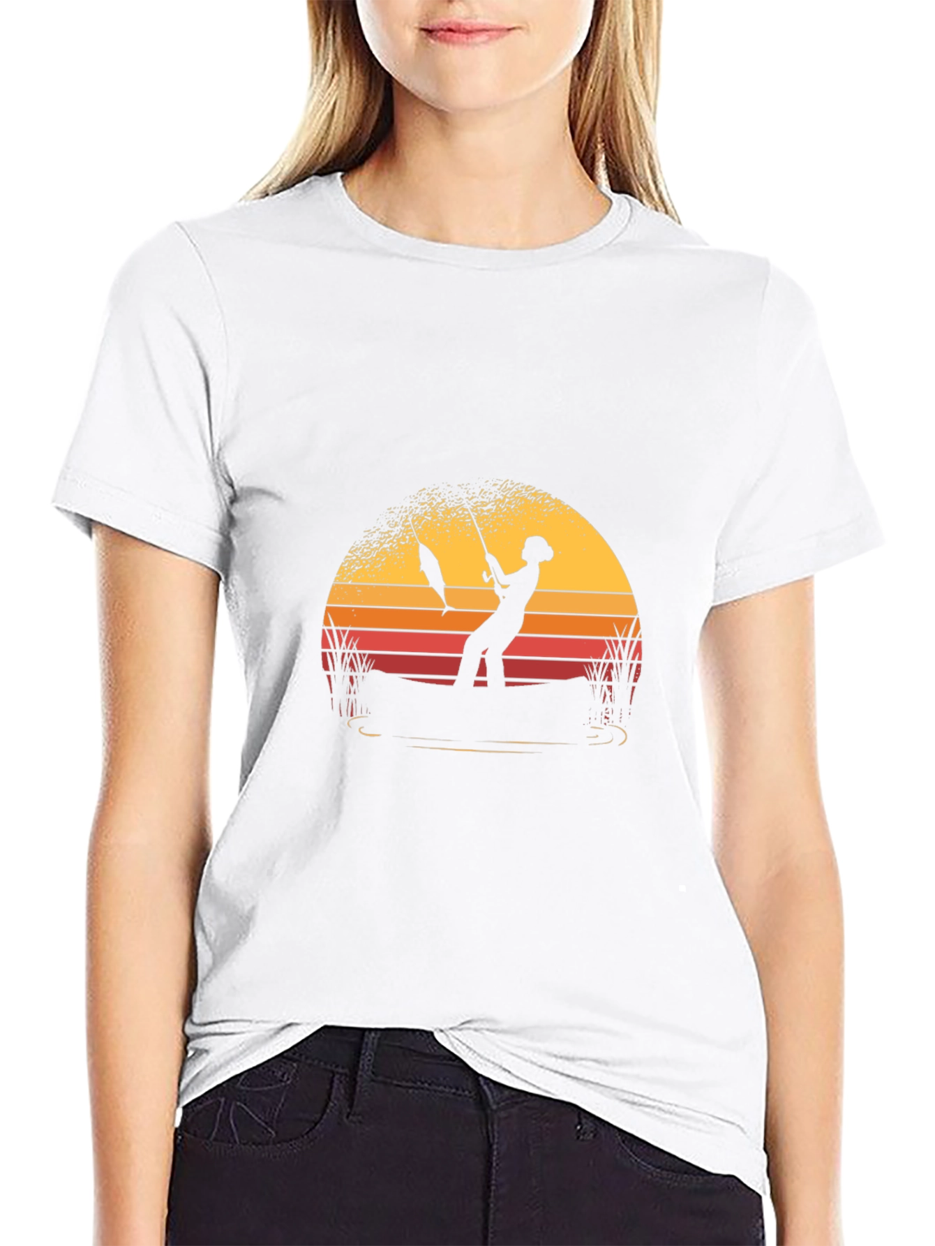 Fisherman Sunset Graphic T-Shirt - Black