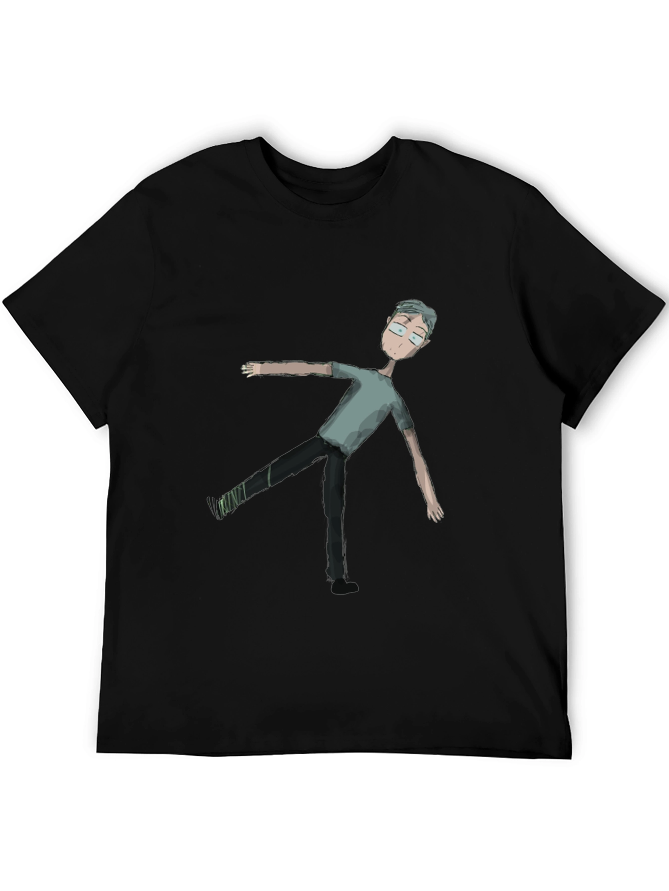 Mens Black Tee with Cartoon Figure