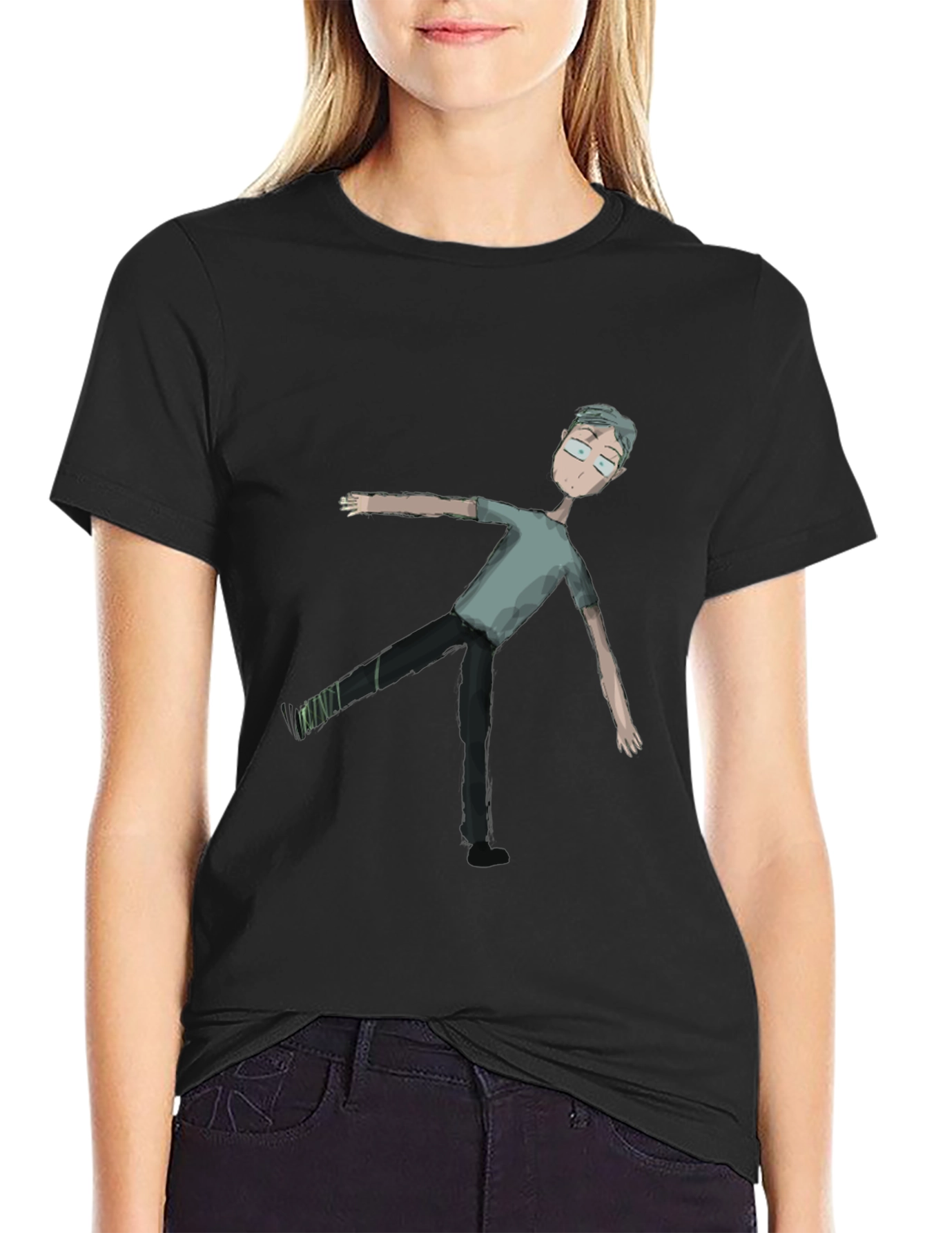 Mens Black Tee with Cartoon Figure