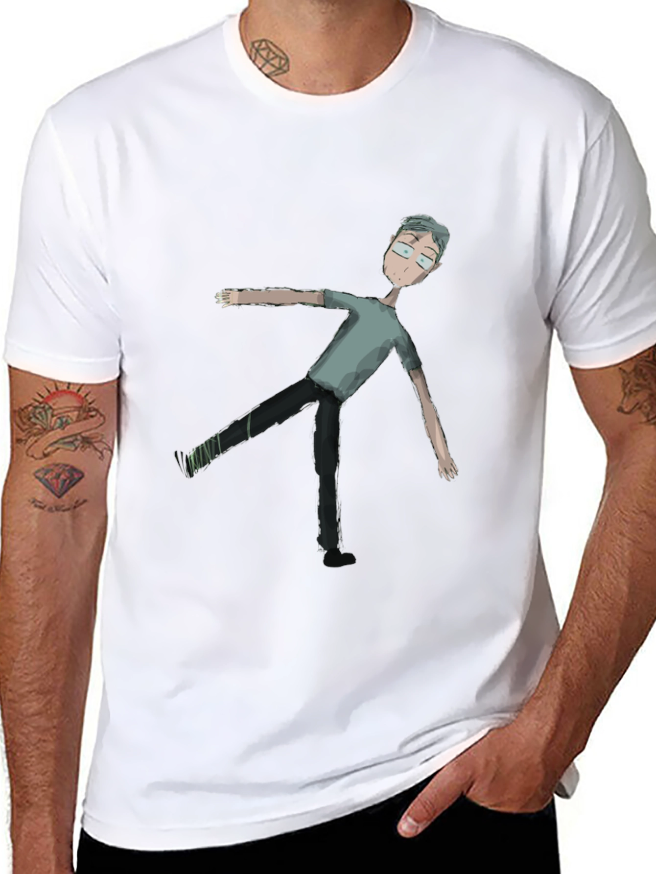 Mens Black Tee with Cartoon Figure