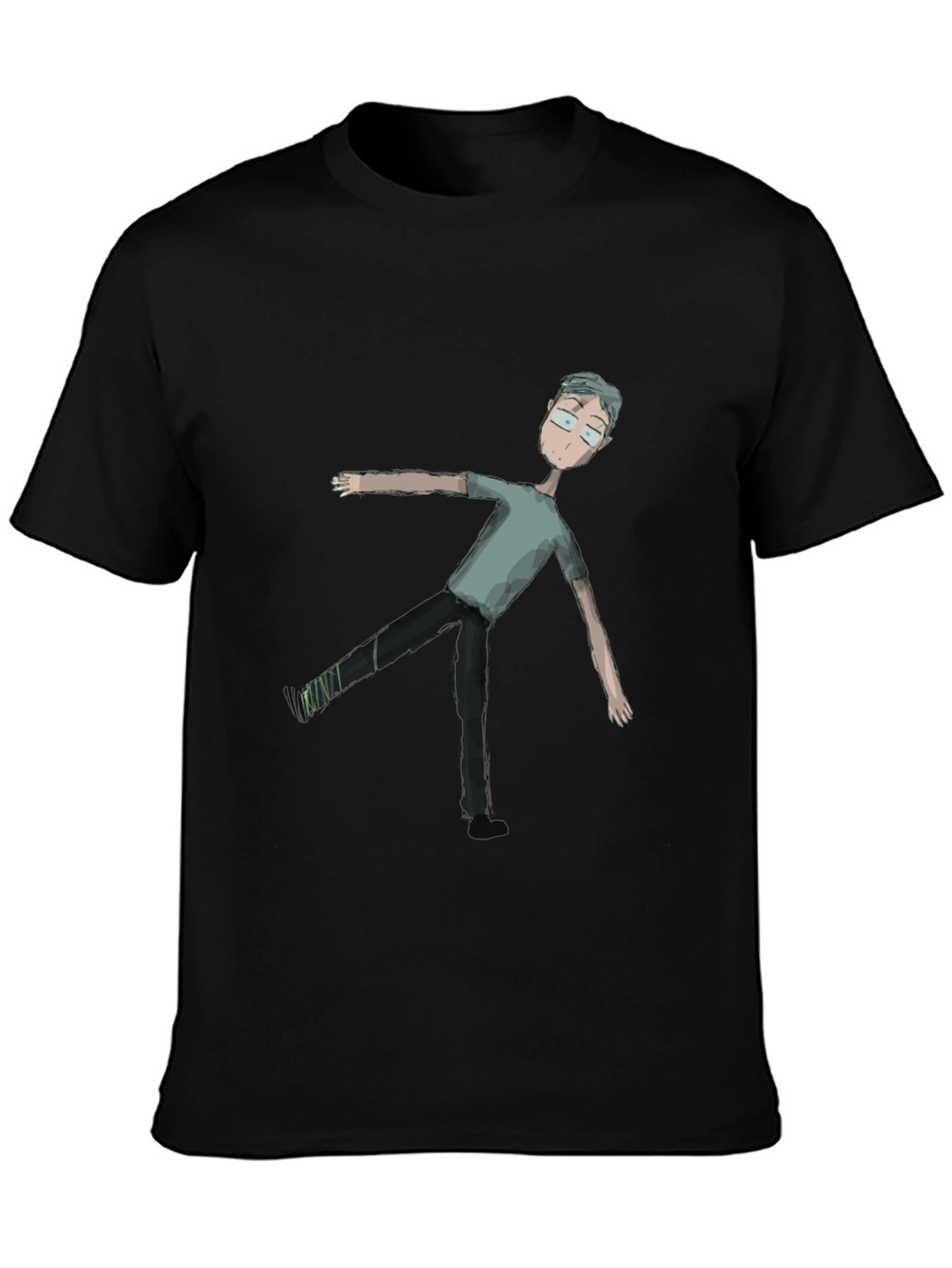 Mens Black Tee with Cartoon Figure