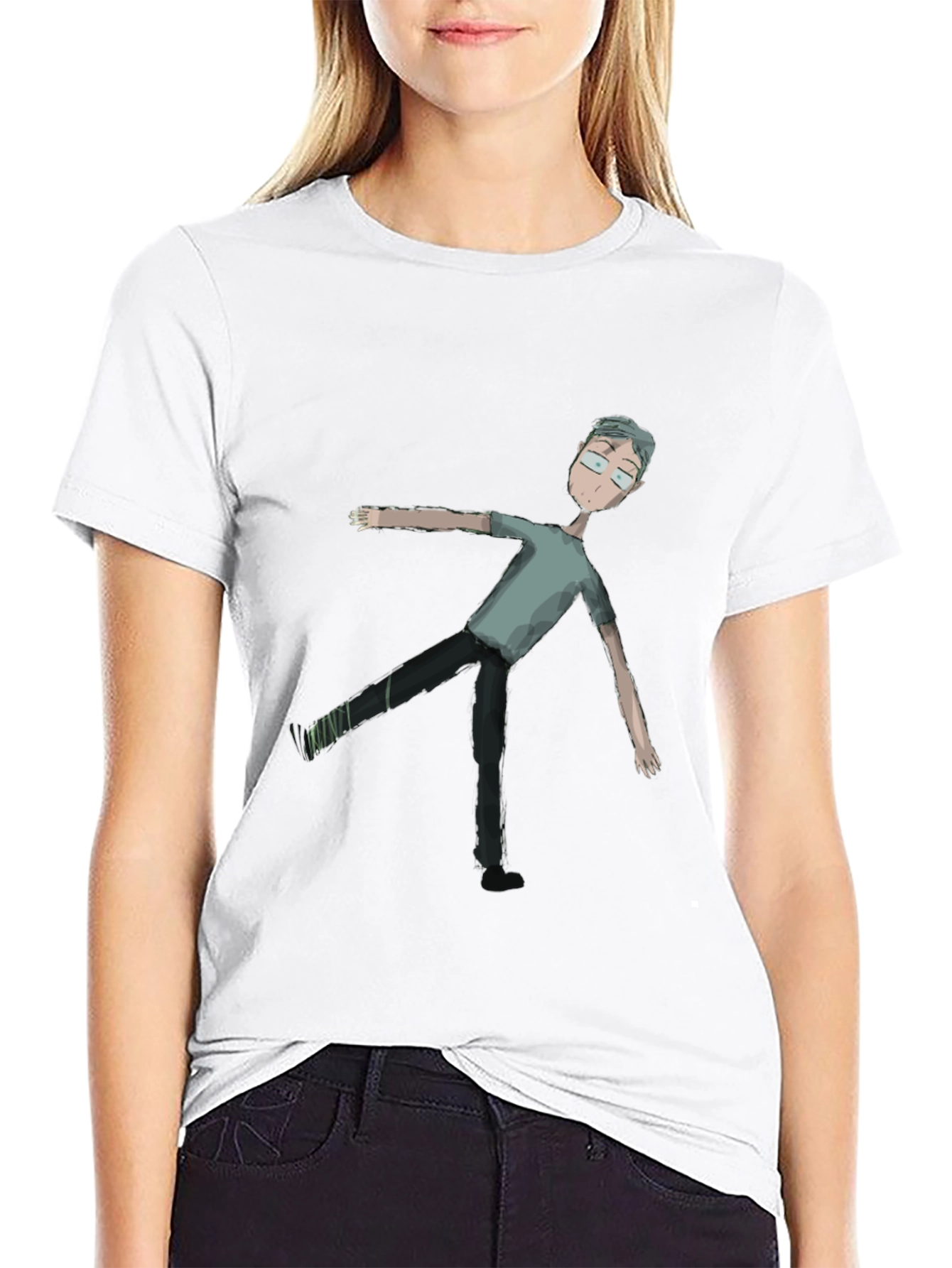 Mens Black Tee with Cartoon Figure