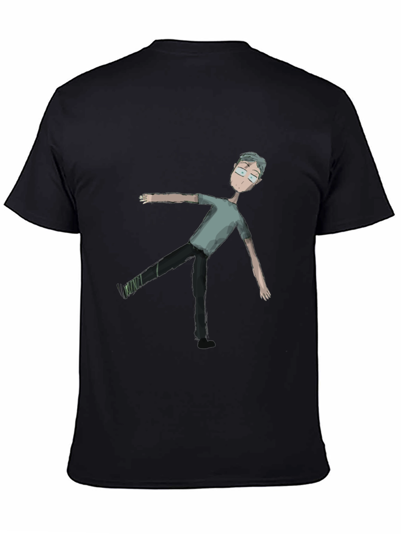 Mens Black Tee with Cartoon Figure