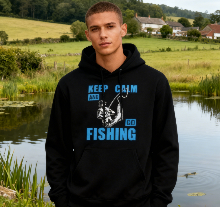 a'Keep Calm and Go Fishing' Graphic Hoodie for Outdoor Enthusiasts