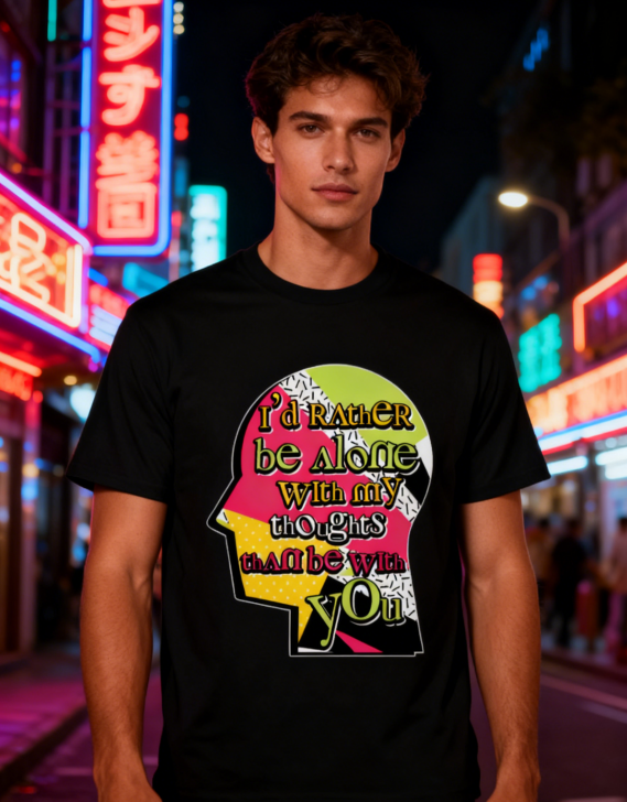 Bright 'Alone With Thoughts' Statement Tee for Modern Introverts