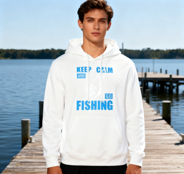 a'Keep Calm and Go Fishing' Graphic Hoodie for Outdoor Enthusiasts