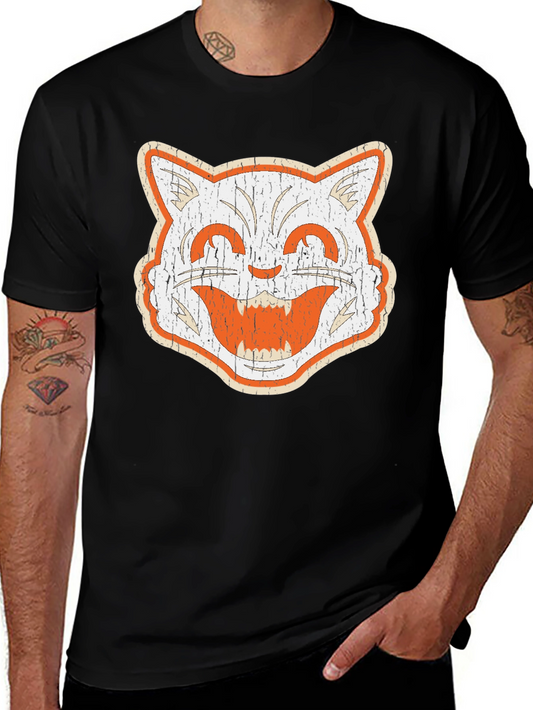 Retro Cat Graphic Tee - Vintage Style Black T-Shirt