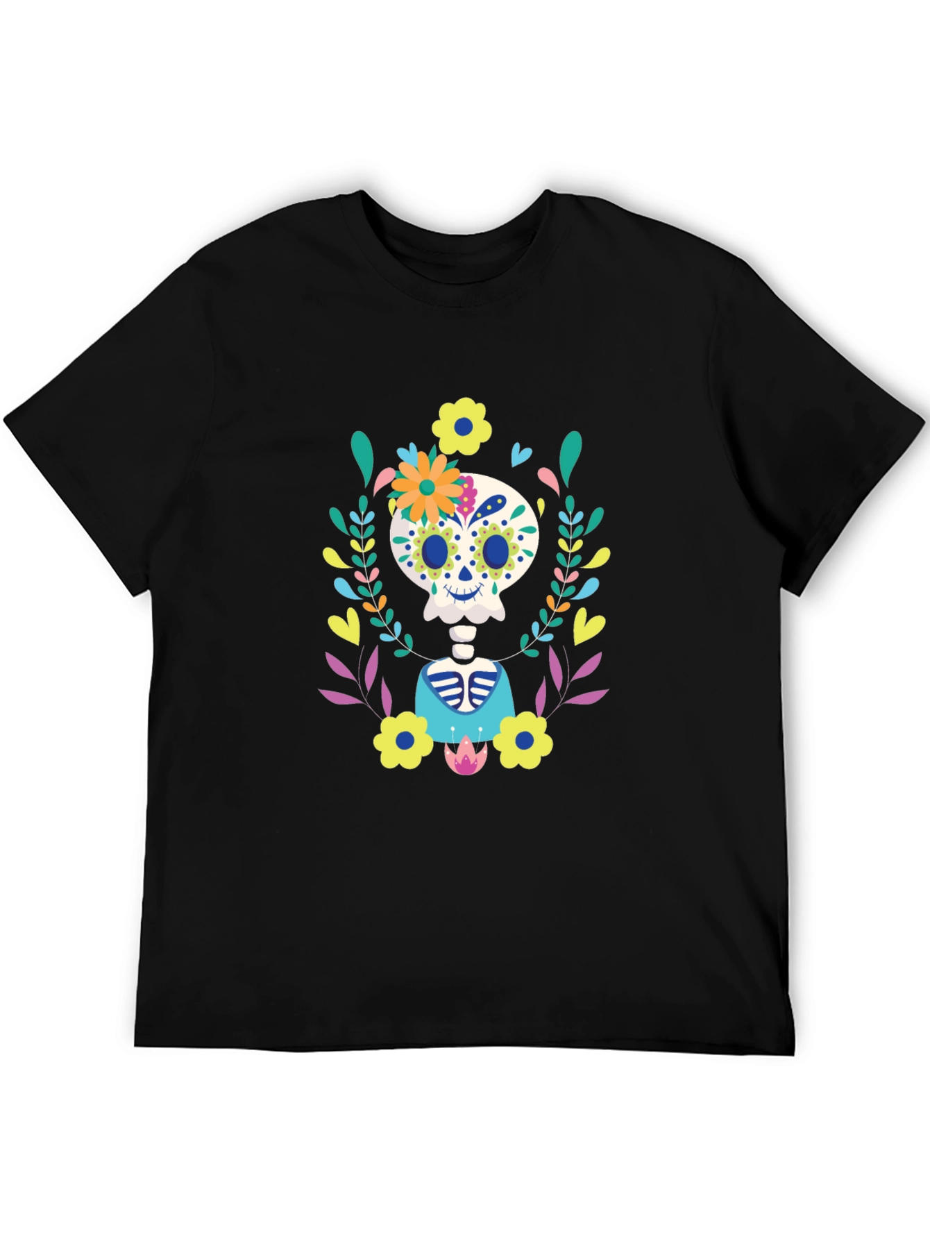 Sugar Skull Floral Skeleton Graphic Tee