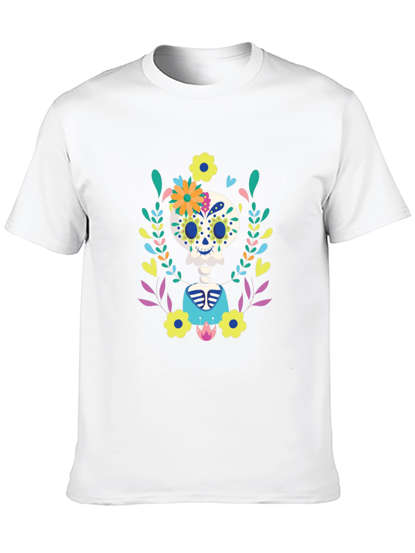 Sugar Skull Floral Skeleton Graphic Tee