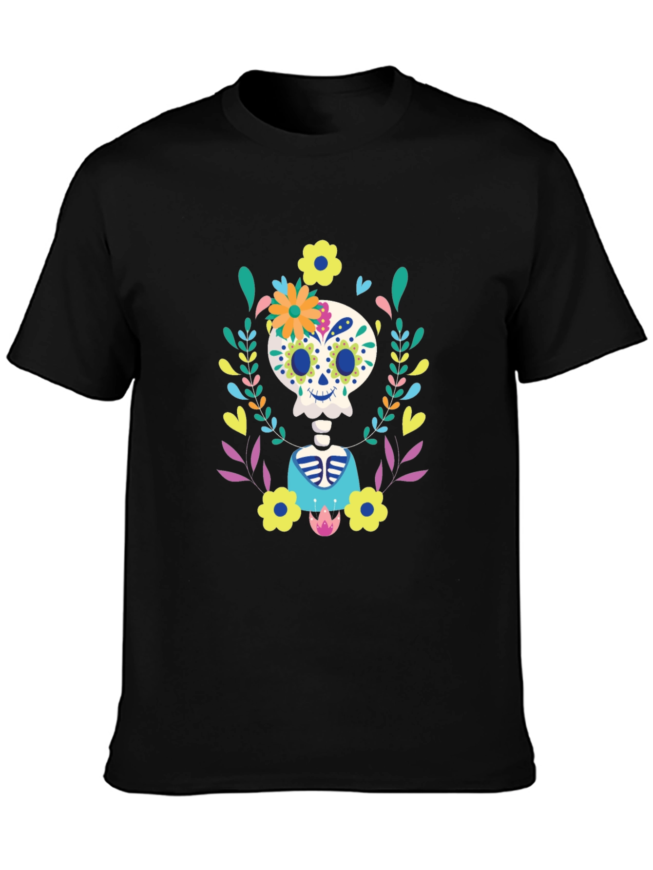 Sugar Skull Floral Skeleton Graphic Tee