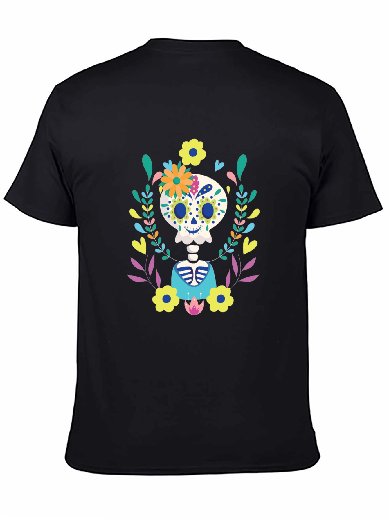 Sugar Skull Floral Skeleton Graphic Tee